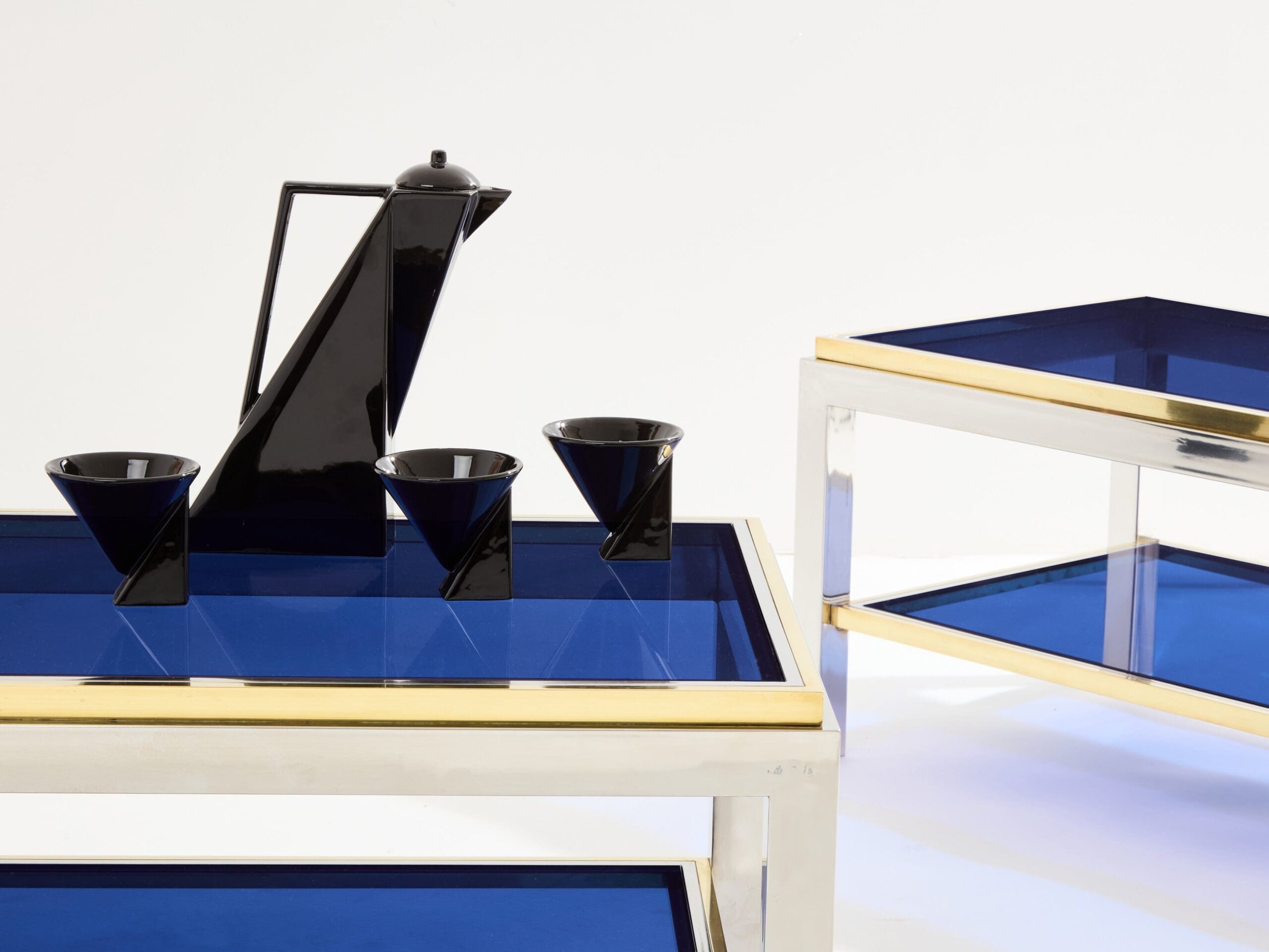 Tables Basses Flaminia en Chrome, Laiton et Verre par Willy Rizzo, Années 1970