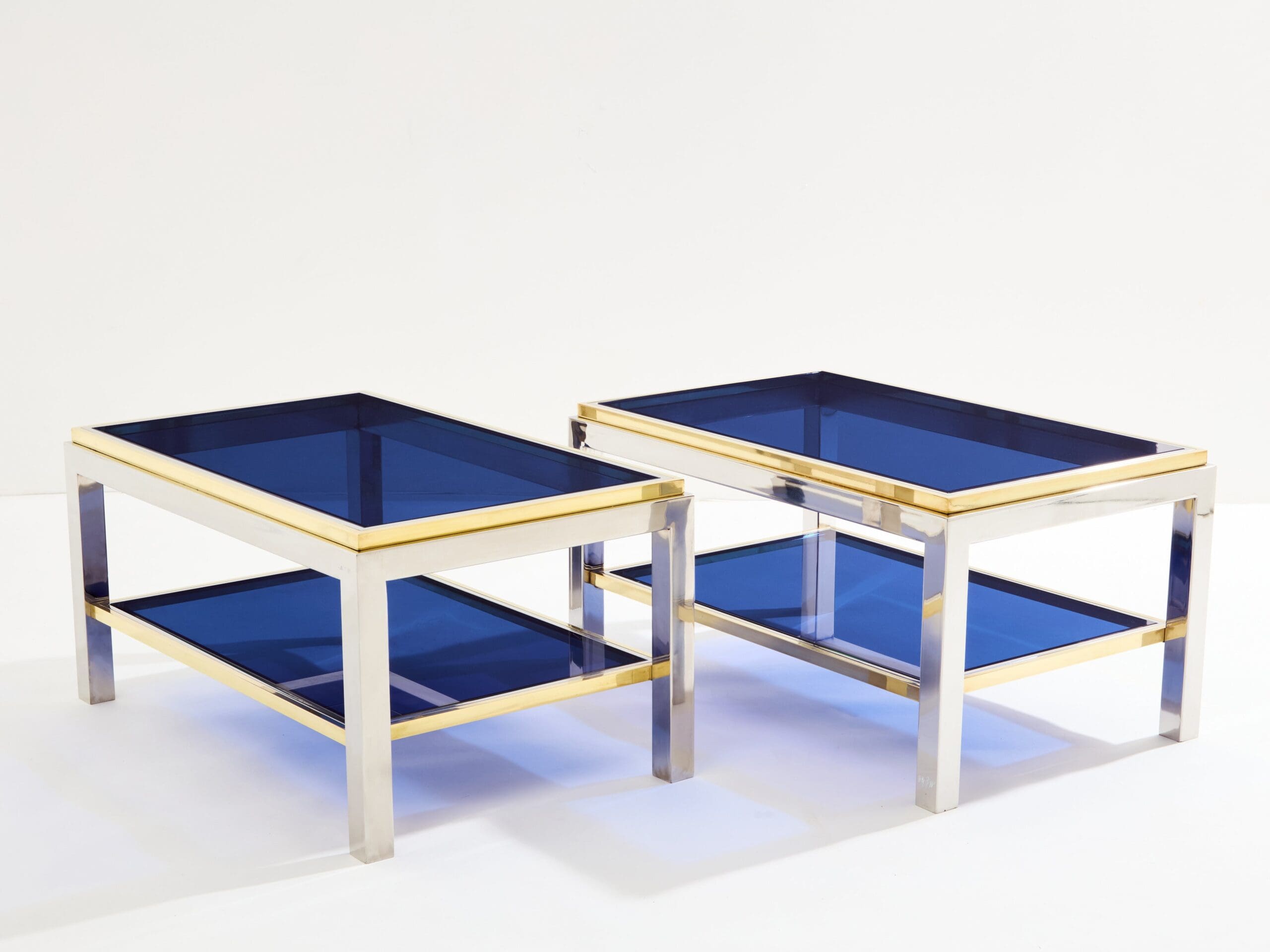 Tables Basses Flaminia en Chrome, Laiton et Verre par Willy Rizzo, Années 1970
