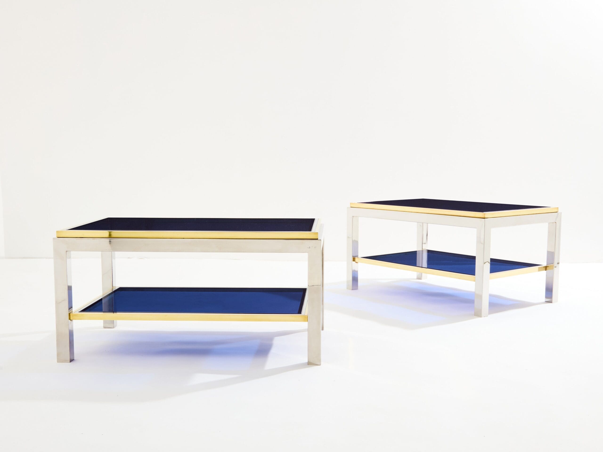 Tables Basses Flaminia en Chrome, Laiton et Verre par Willy Rizzo, Années 1970