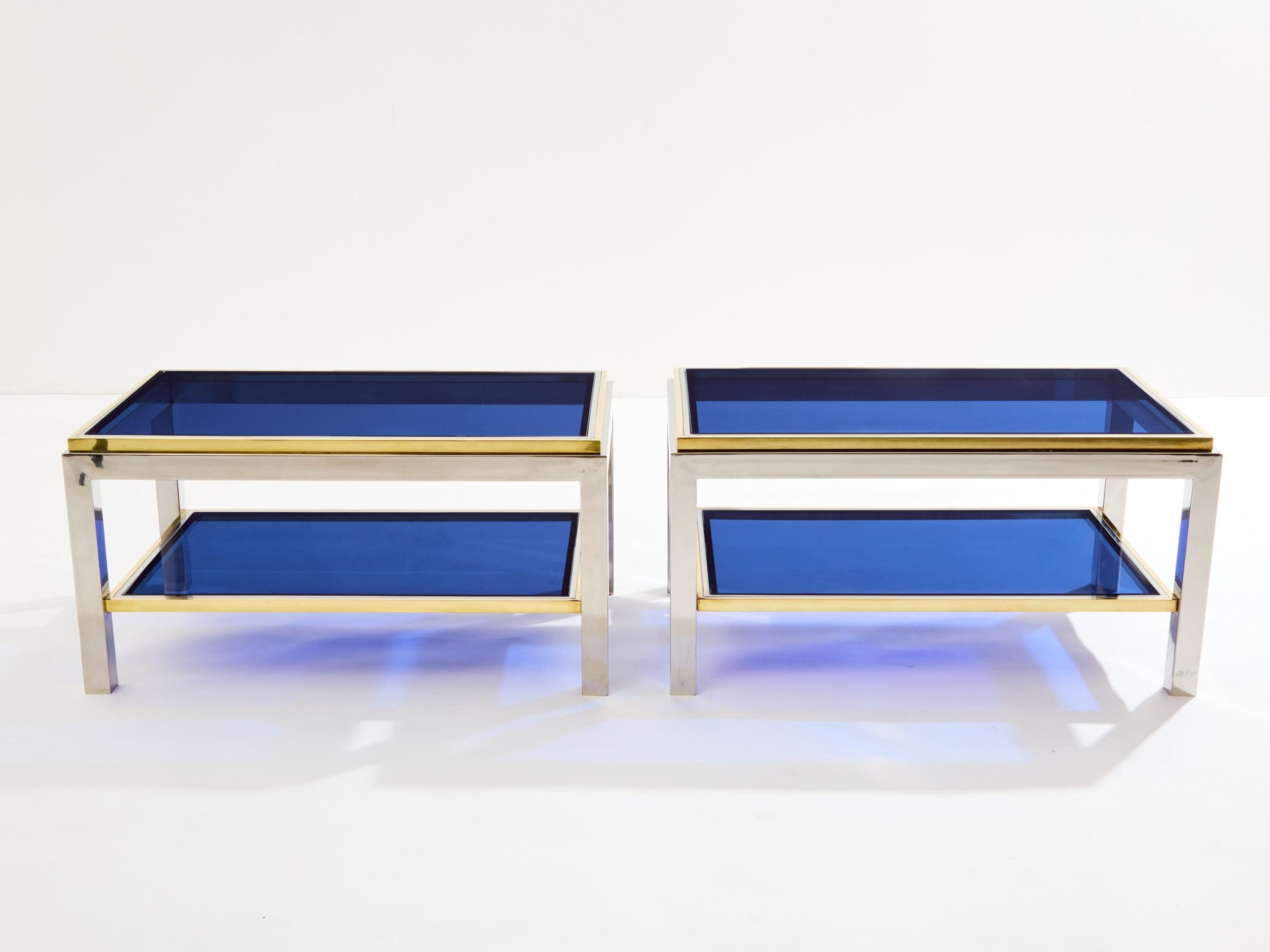 Tables Basses Flaminia en Chrome, Laiton et Verre par Willy Rizzo, Années 1970