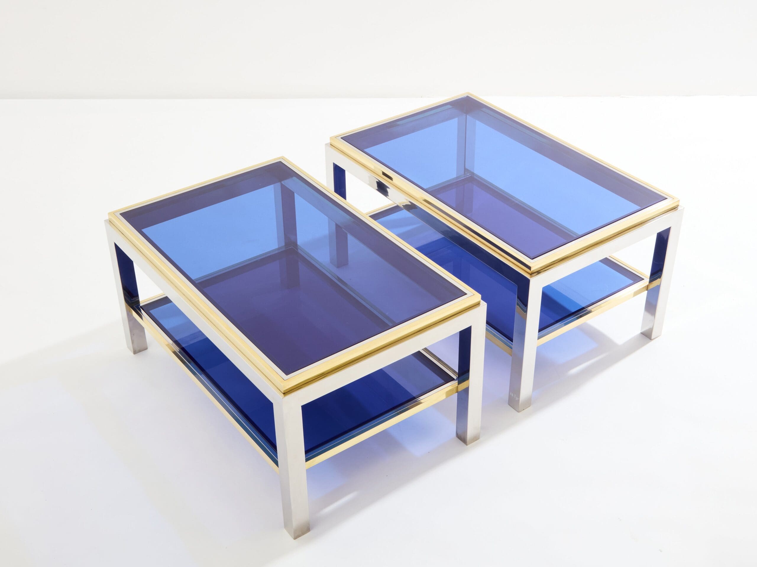 Tables Basses Flaminia en Chrome, Laiton et Verre par Willy Rizzo, Années 1970