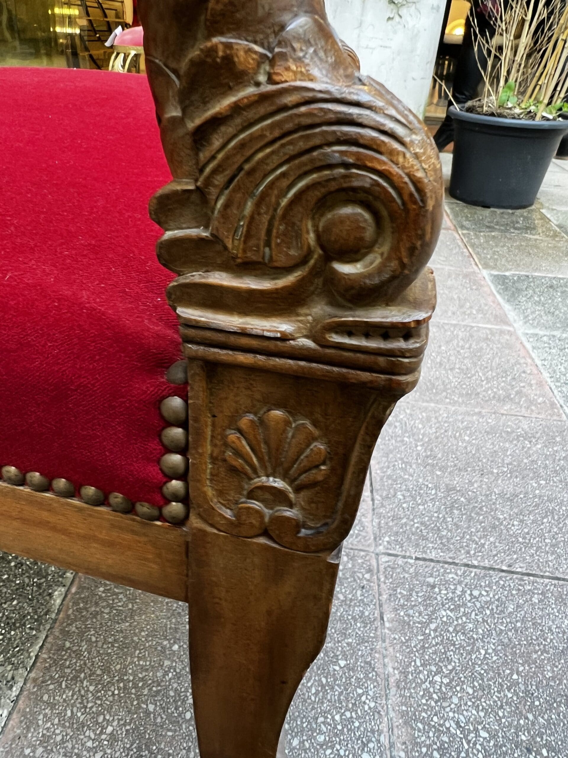 Fauteuil Empire en Acajou avec Velours Rouge