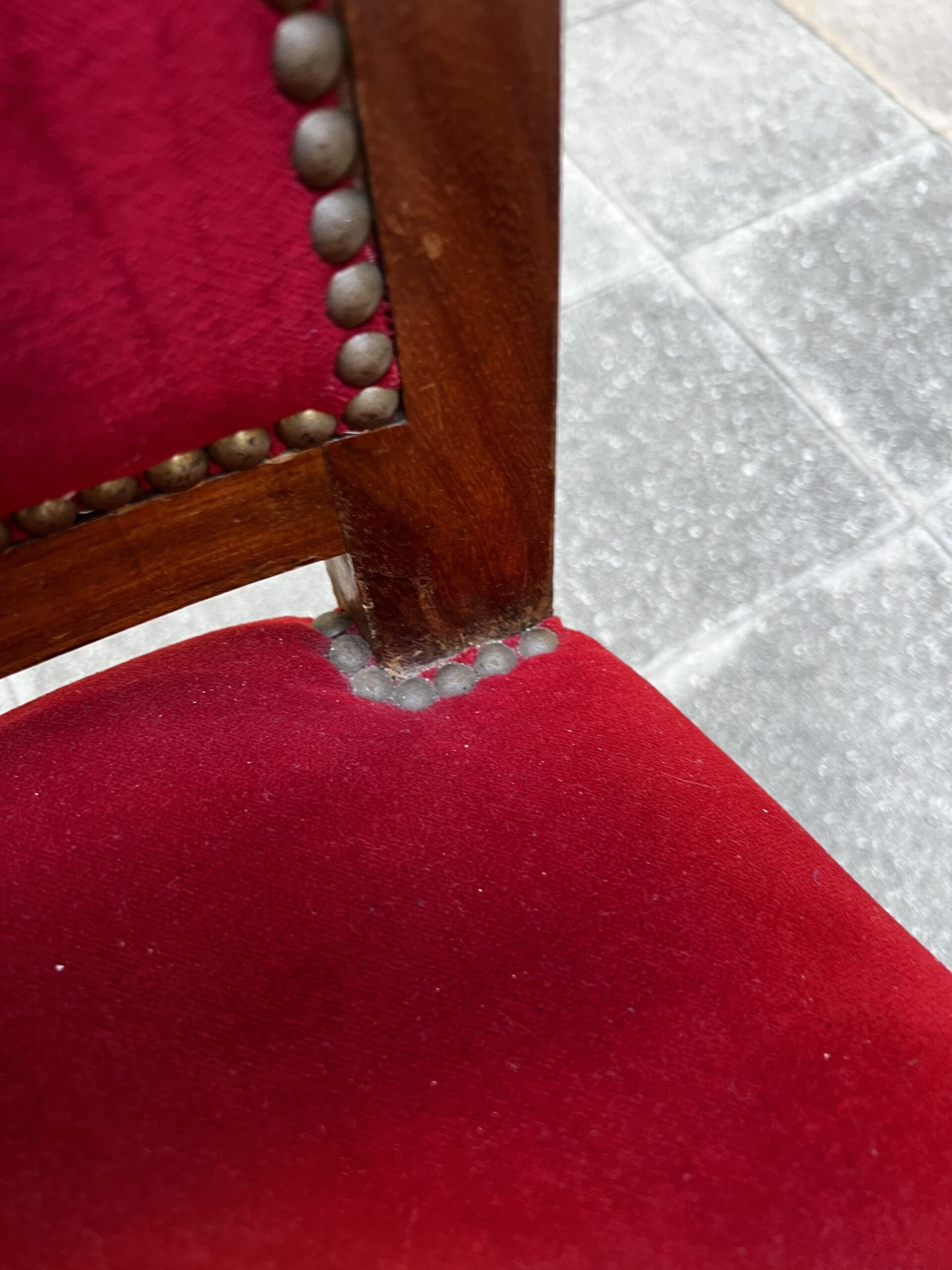 Fauteuil Empire en Acajou avec Velours Rouge