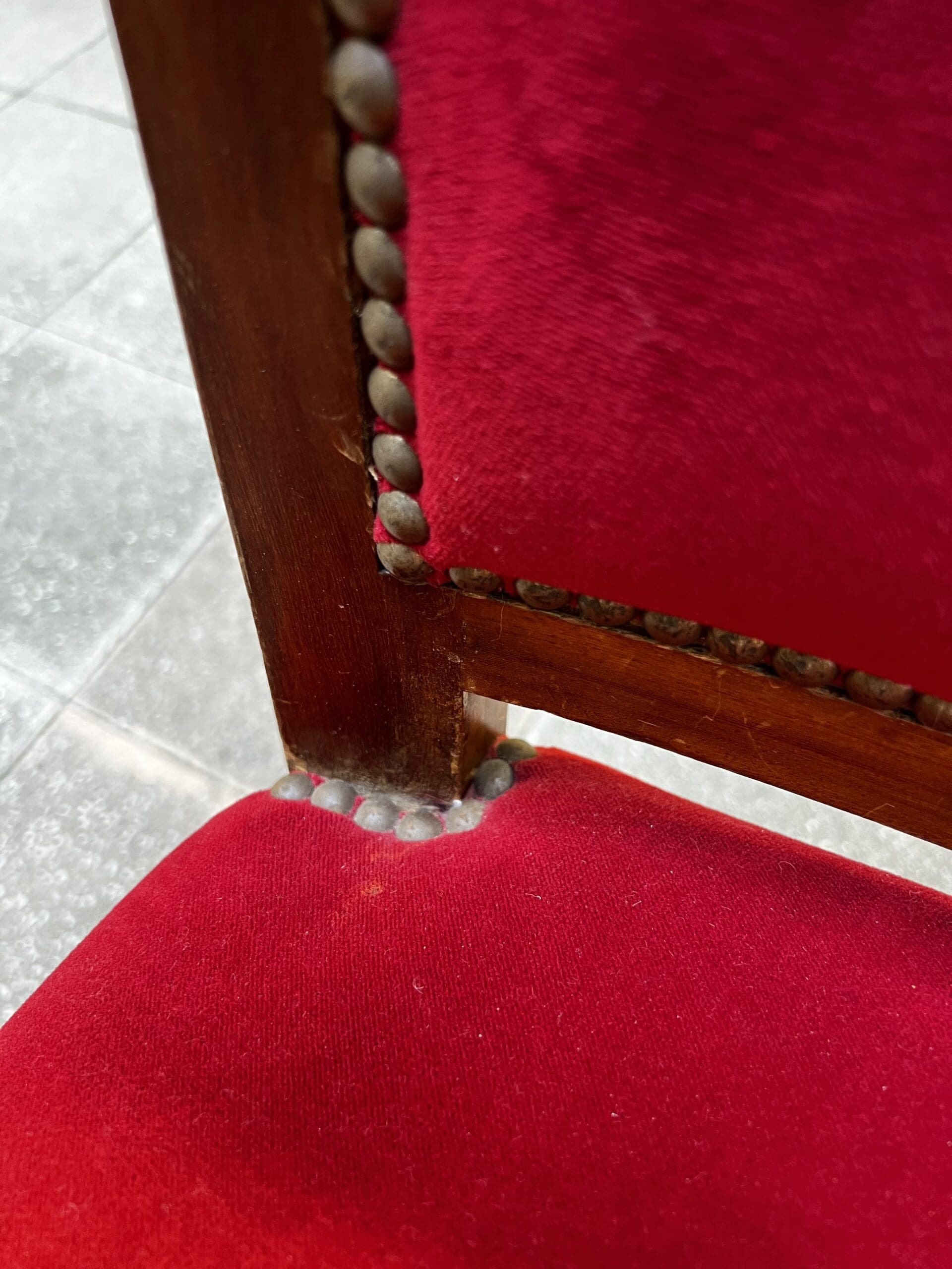 Fauteuil Empire en Acajou avec Velours Rouge