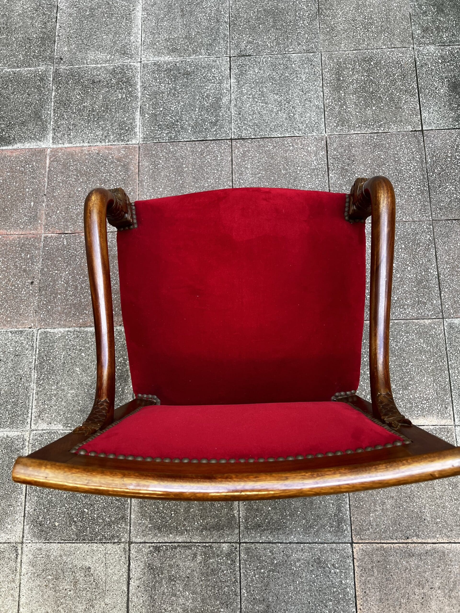 Fauteuil Empire en Acajou avec Velours Rouge