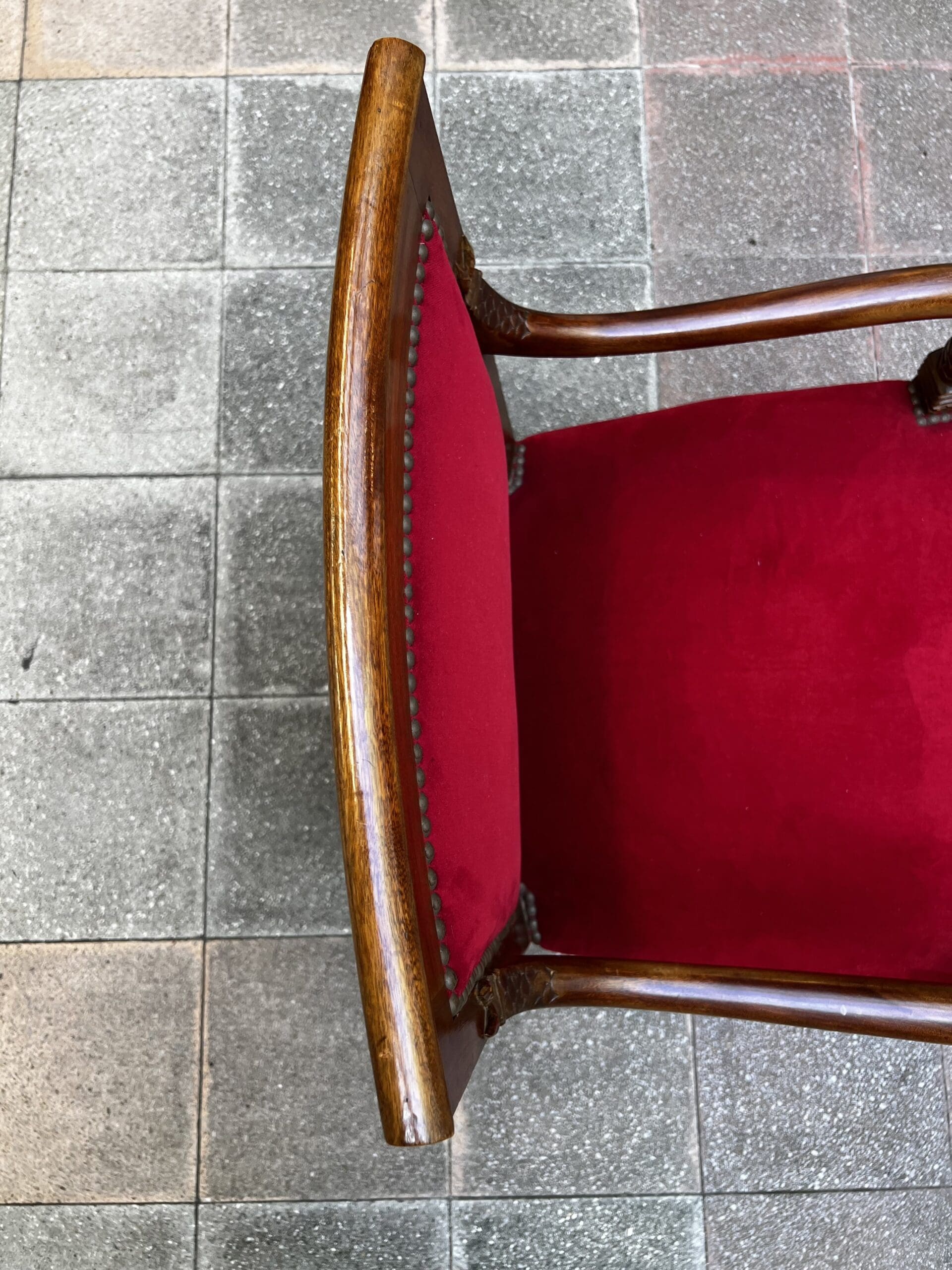 Fauteuil Empire en Acajou avec Velours Rouge