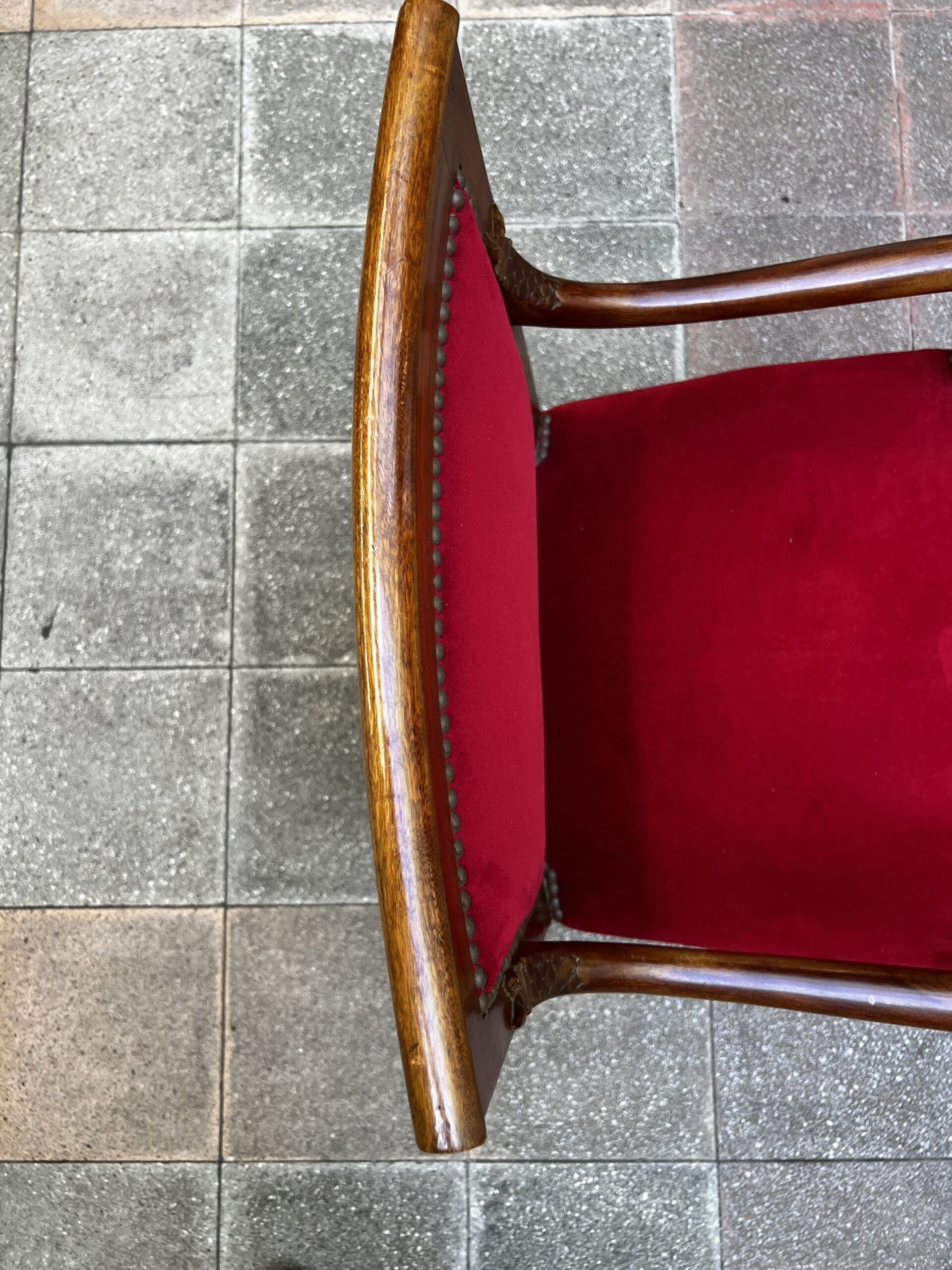 Fauteuil Empire en Acajou avec Velours Rouge