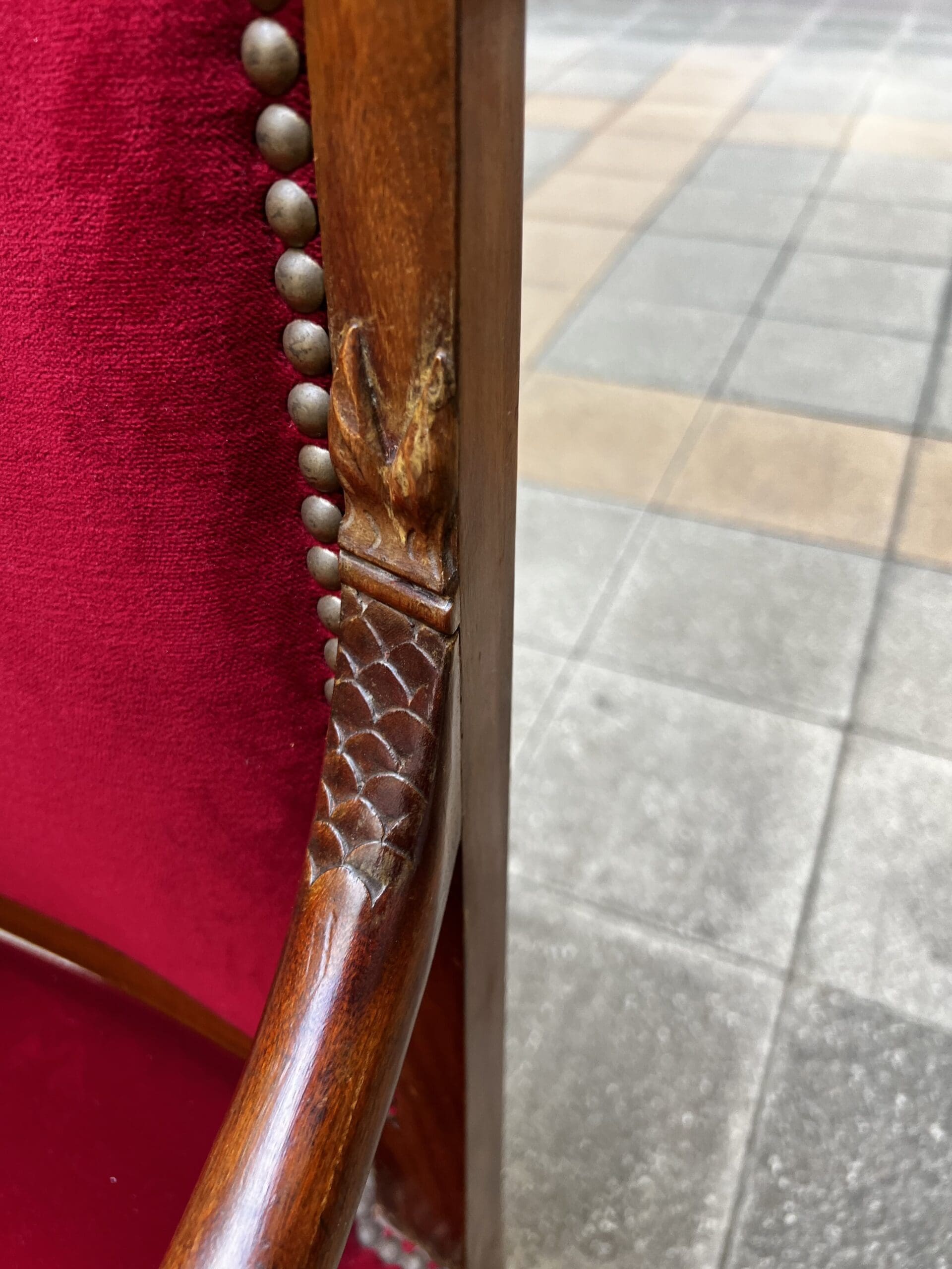 Fauteuil Empire en Acajou avec Velours Rouge