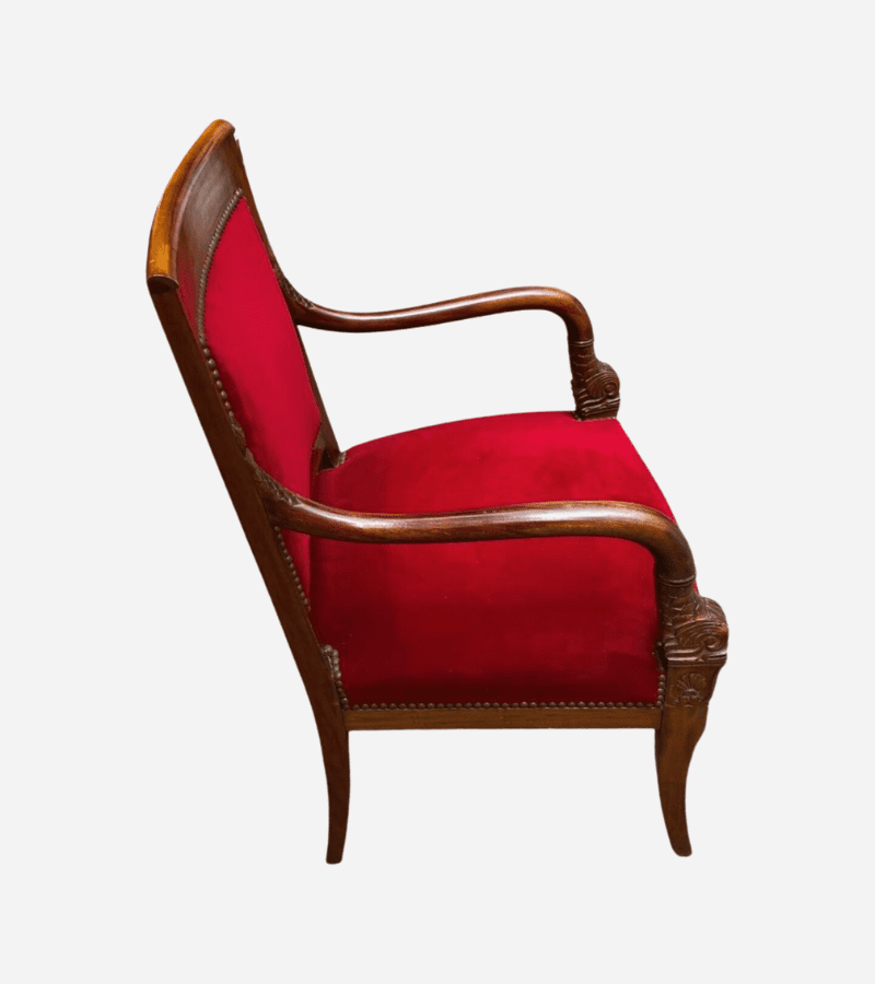 Fauteuil Empire en Acajou avec Velours Rouge