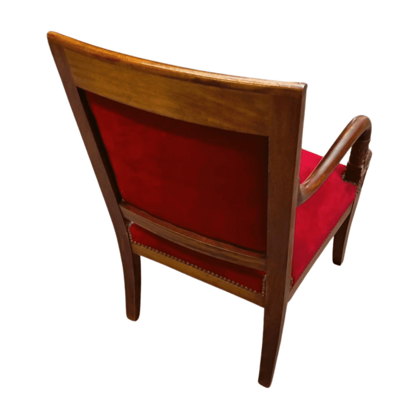 Fauteuil Empire en Acajou avec Velours Rouge