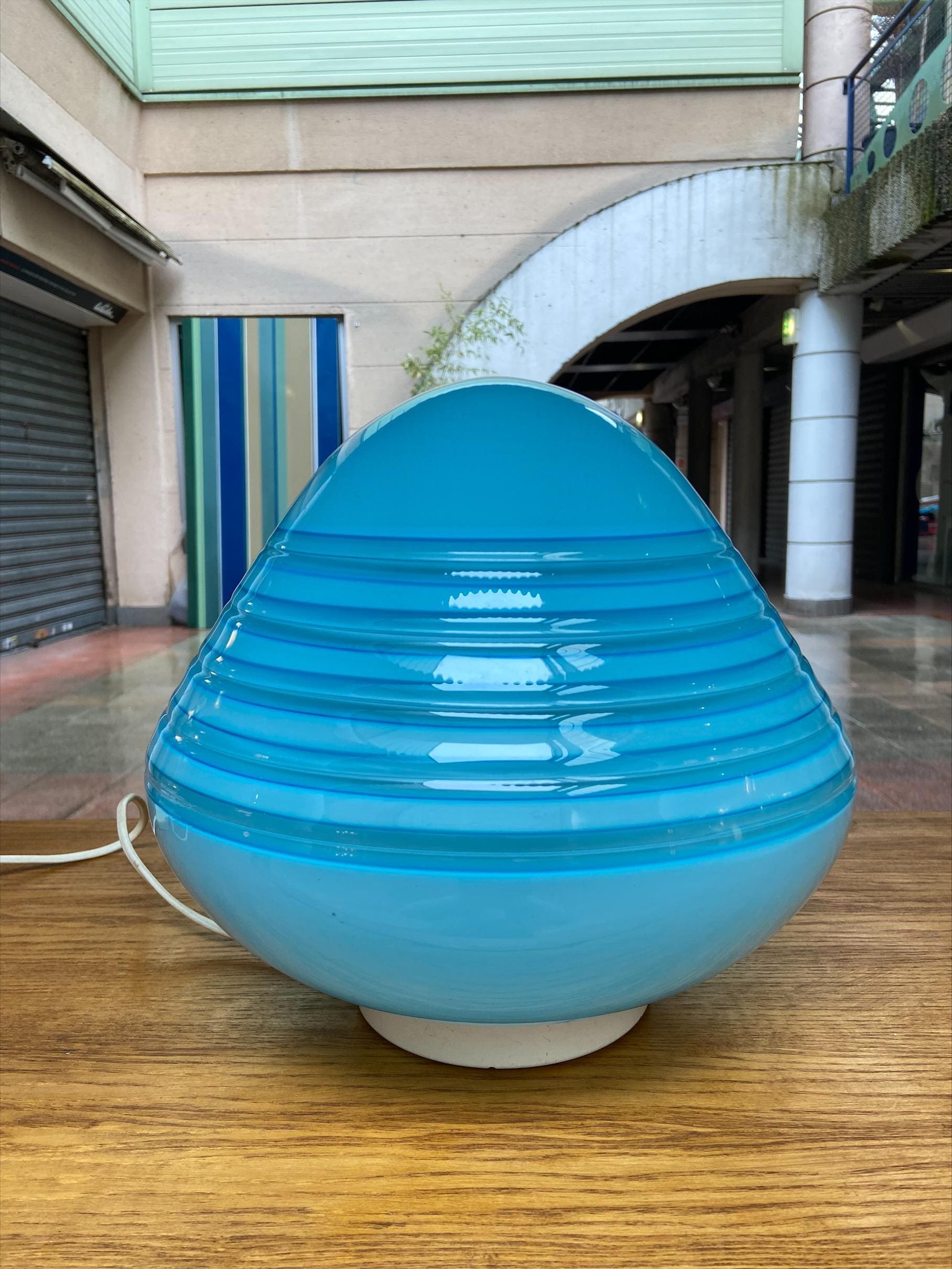Lampe en verre de Murano bleu signée Barbini, circa 1970