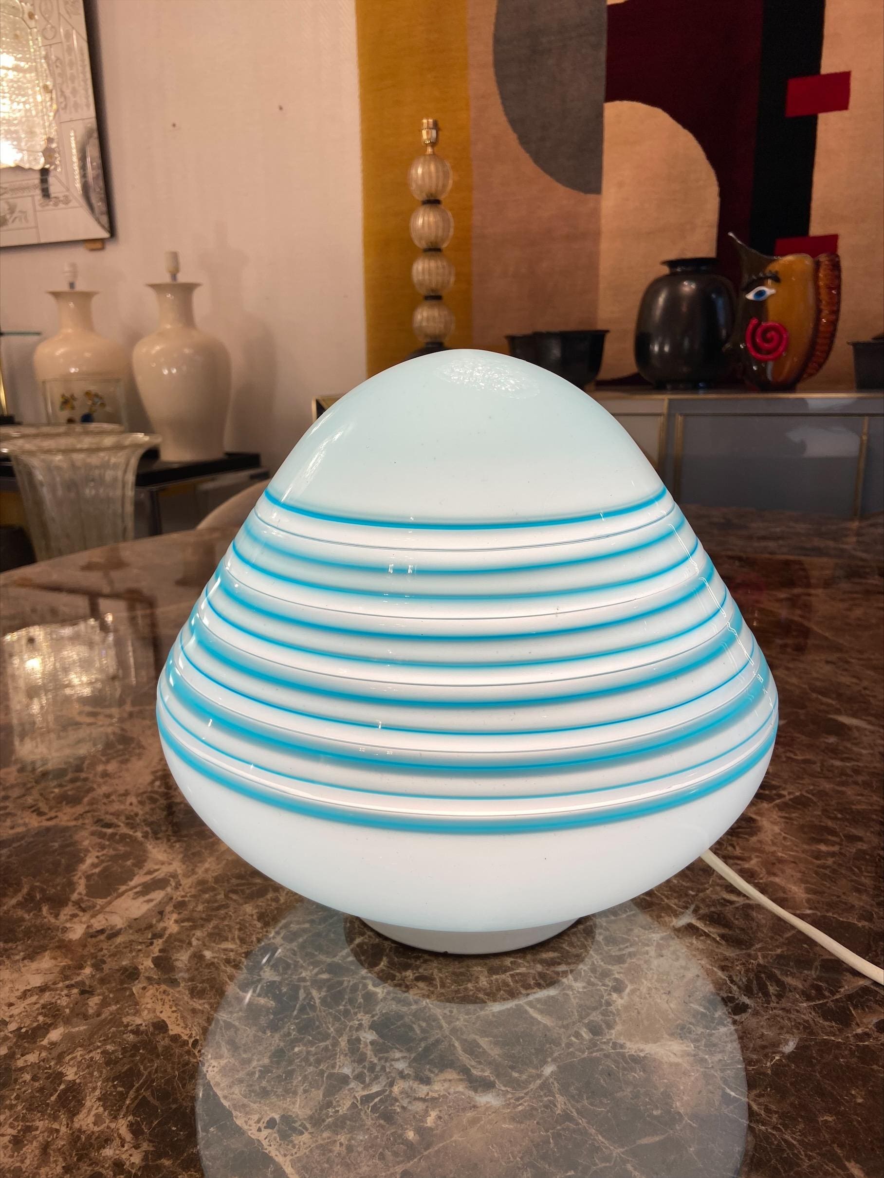 Lampe en verre de Murano bleu signée Barbini, circa 1970