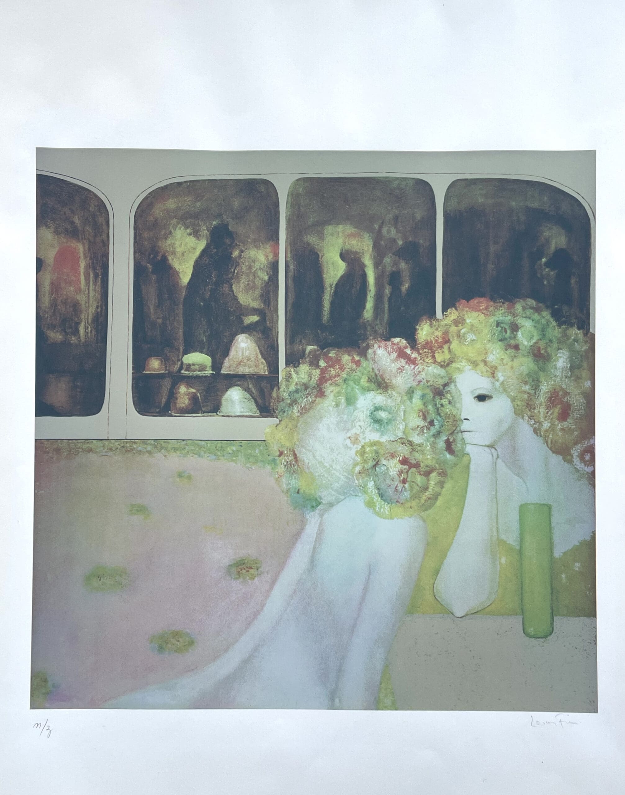 Sérigraphie Rare de Leonor Fini, Circa 1970 – La Conversation des Chapeaux