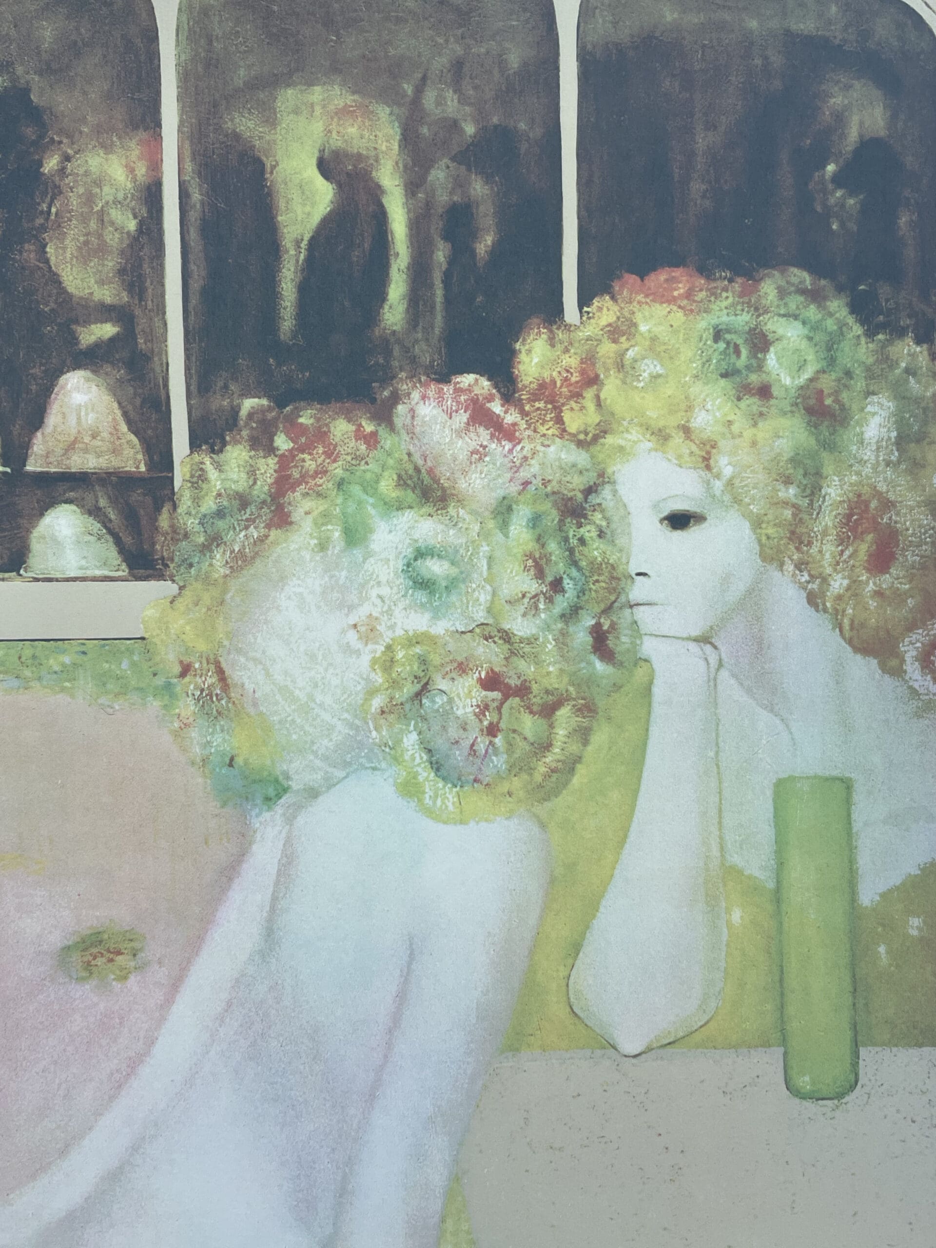 Sérigraphie Rare de Leonor Fini, Circa 1970 – La Conversation des Chapeaux