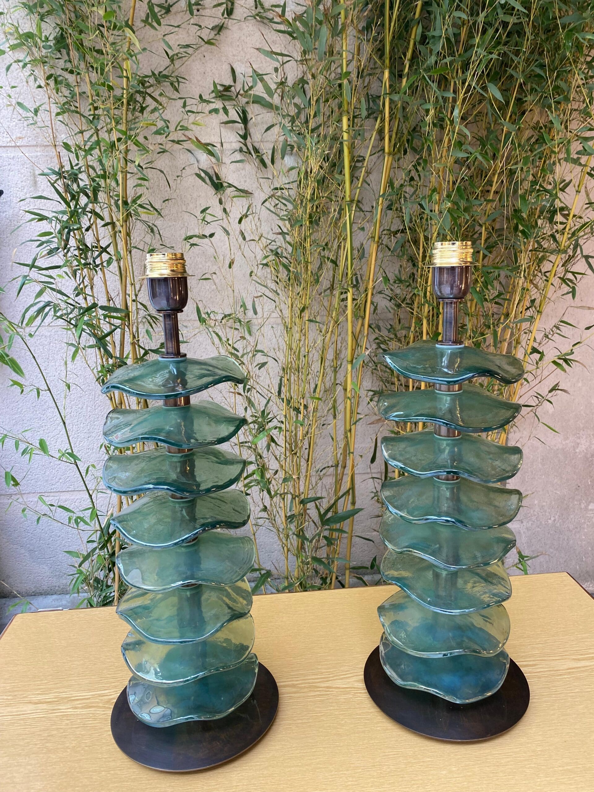 Paire de lampes en verre de Murano – Style Greene & Greene (circa 1980)
