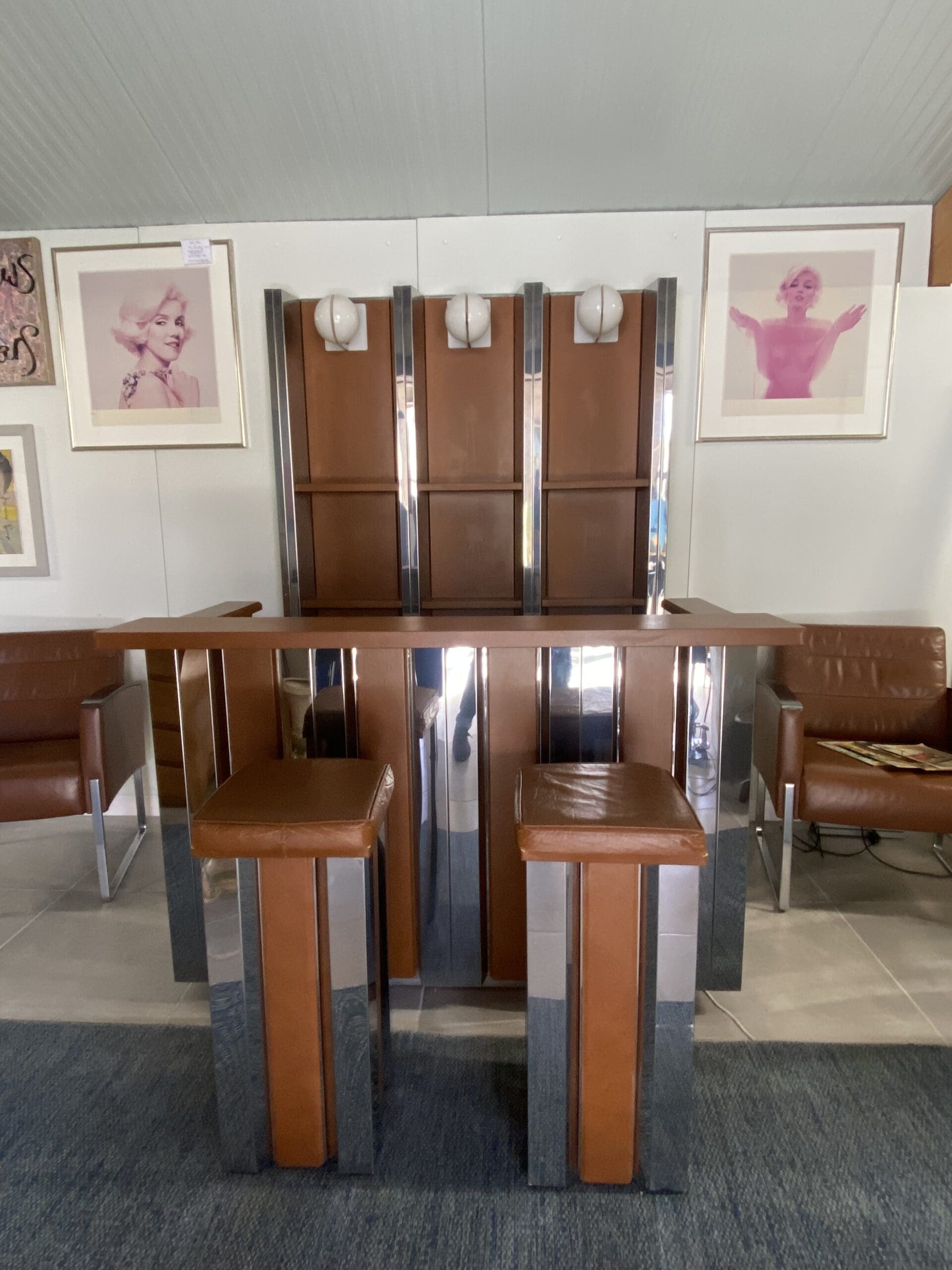 Bar vintage en cuir et inox signé Willy Rizzo – Élégance des années 70