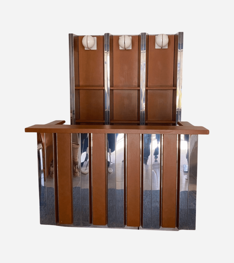 Bar vintage en cuir et inox signé Willy Rizzo – Élégance des années 70
