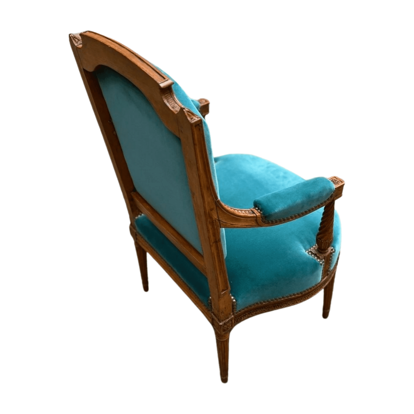 Fauteuil de couloir Louis XVI d’époque – Ornements sculptés et garniture en velours
