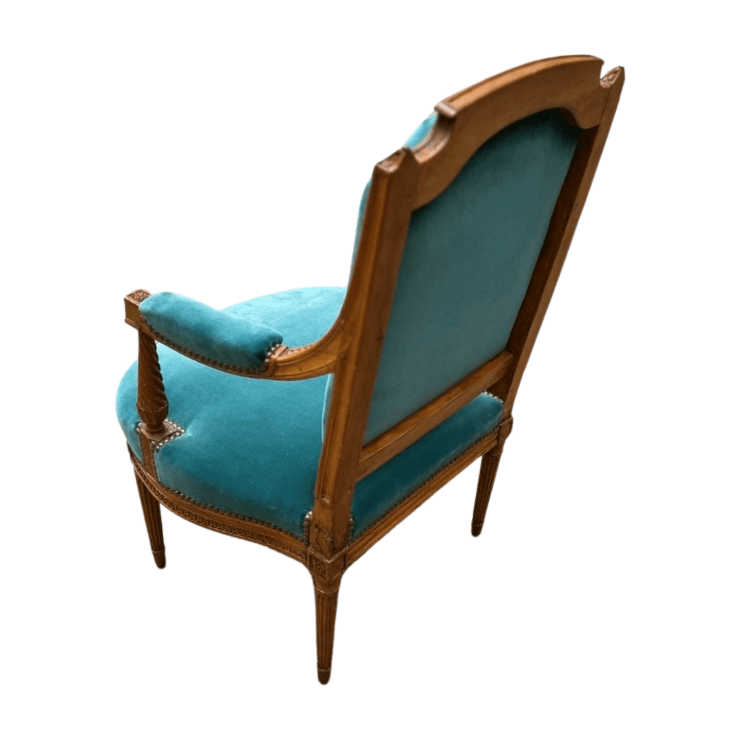 Fauteuil de couloir Louis XVI d’époque – Ornements sculptés et garniture en velours