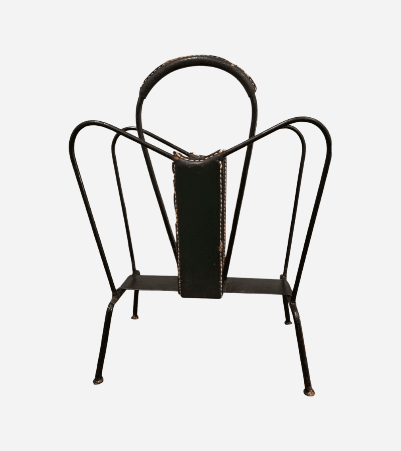 Porte-revues Jacques Adnet en cuir et métal – Élégance Art Déco intemporelle