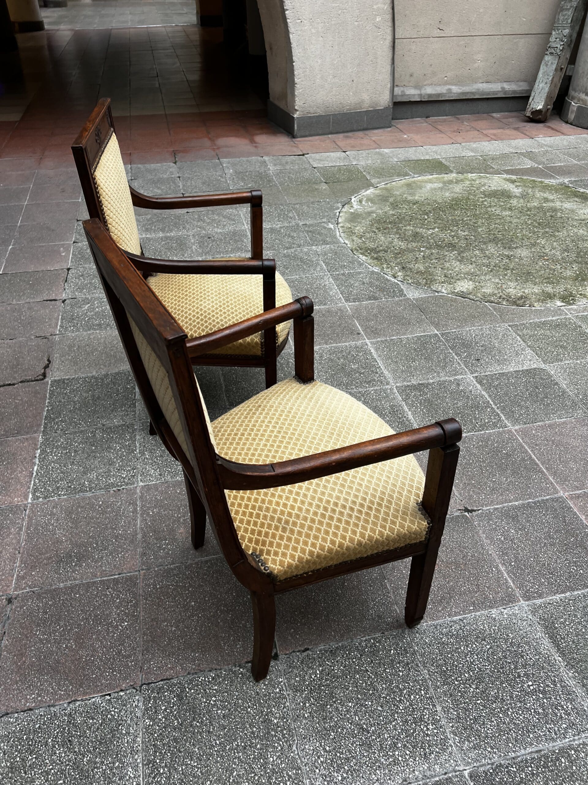 Fauteuils Directoire 18e Bois Massif Damassé Doré