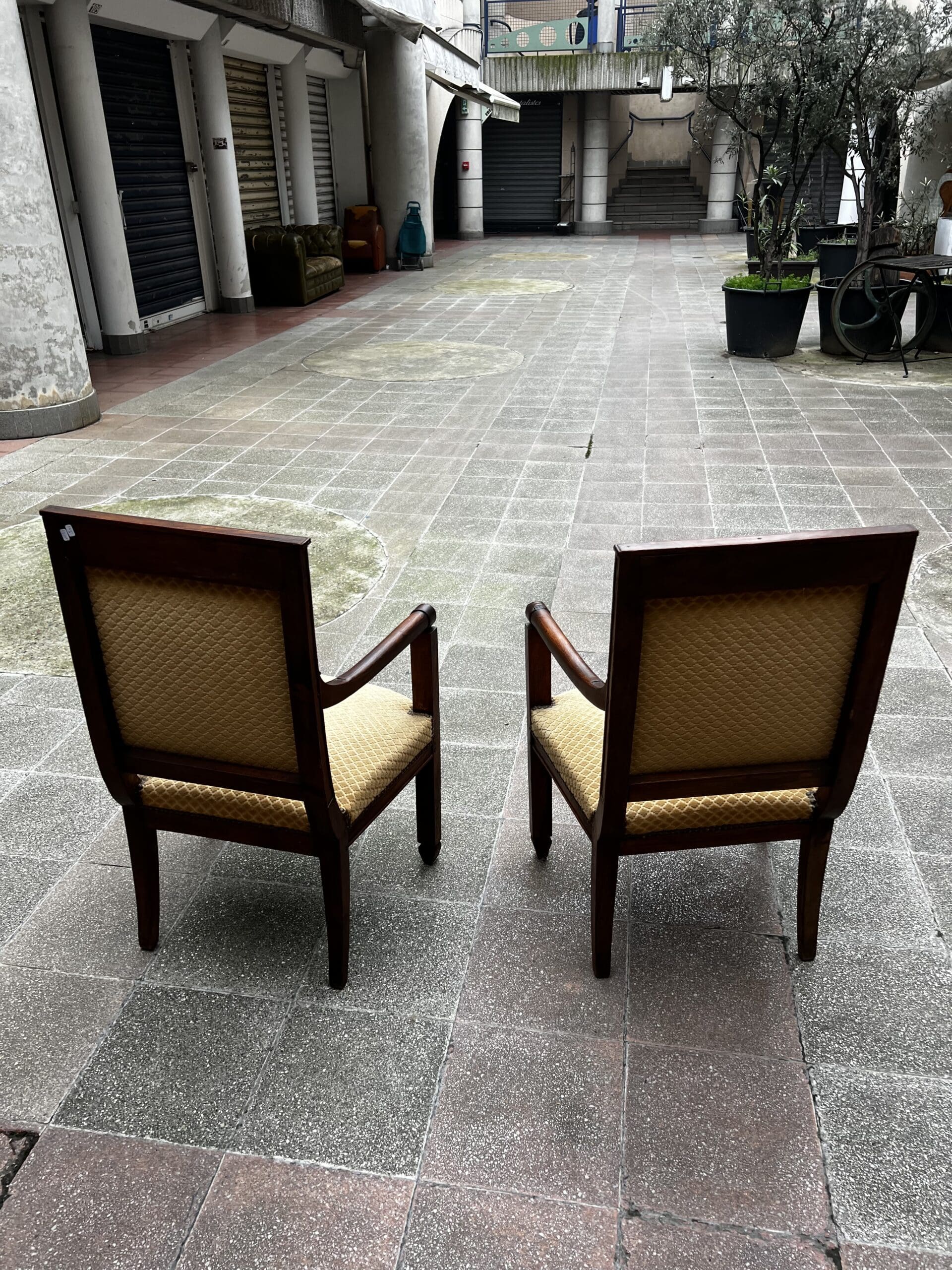 Fauteuils Directoire 18e Bois Massif Damassé Doré