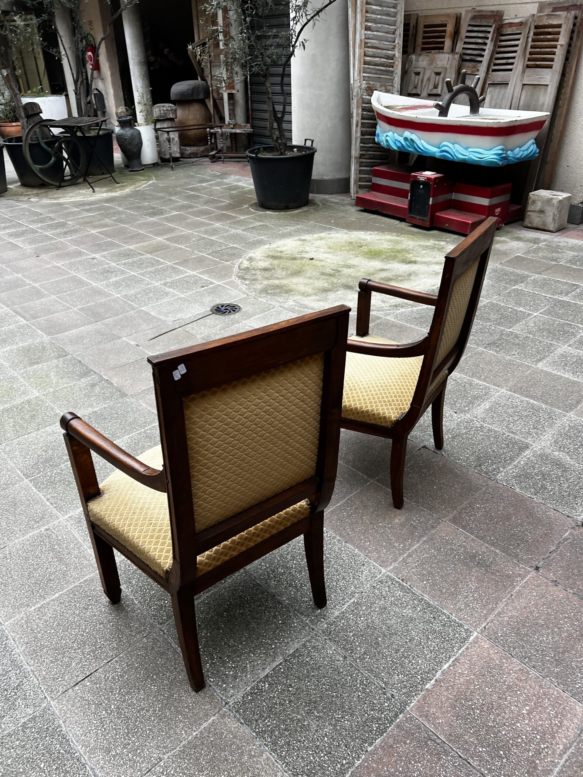 Fauteuils Directoire 18e Bois Massif Damassé Doré