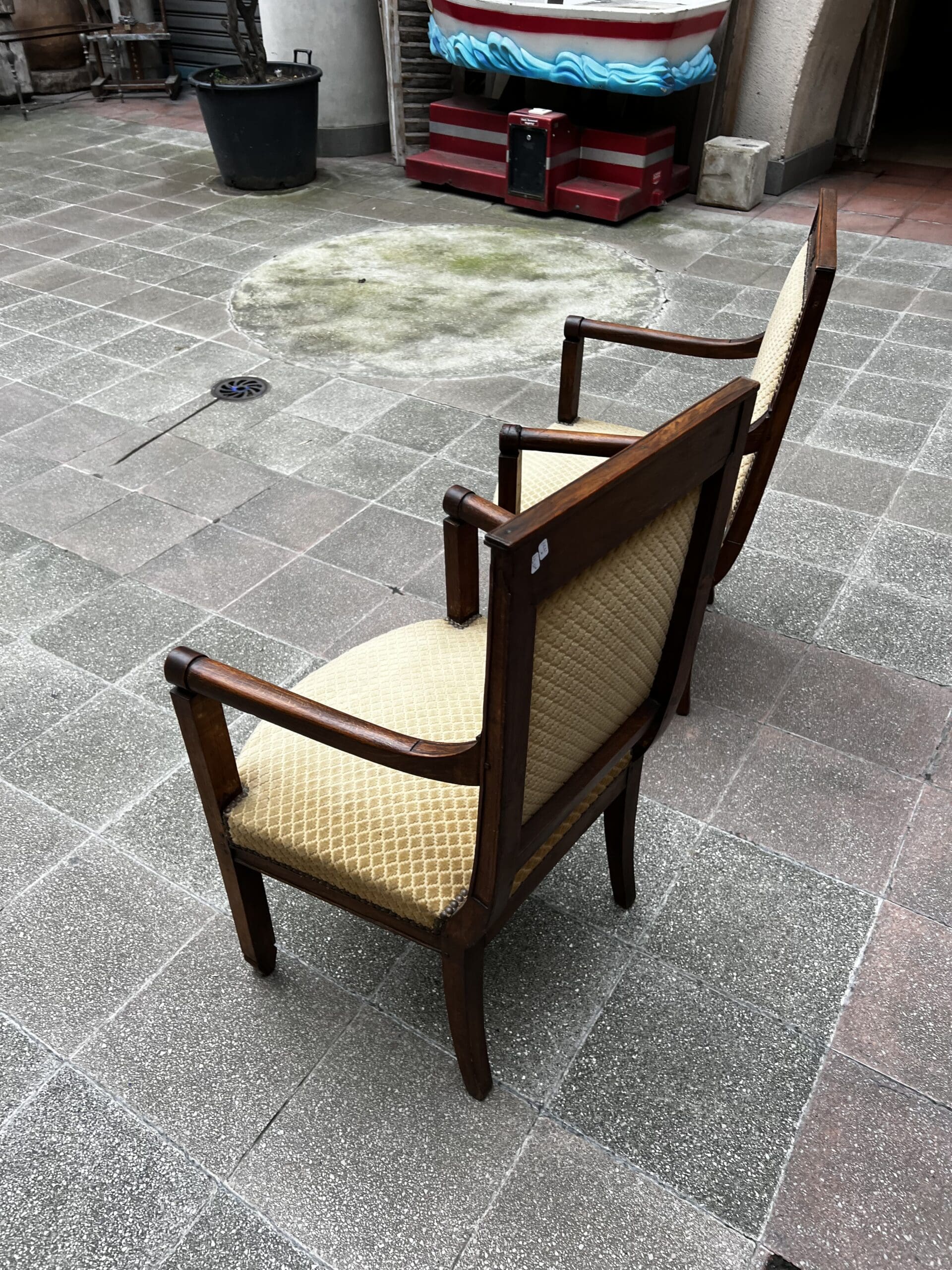Fauteuils Directoire 18e Bois Massif Damassé Doré