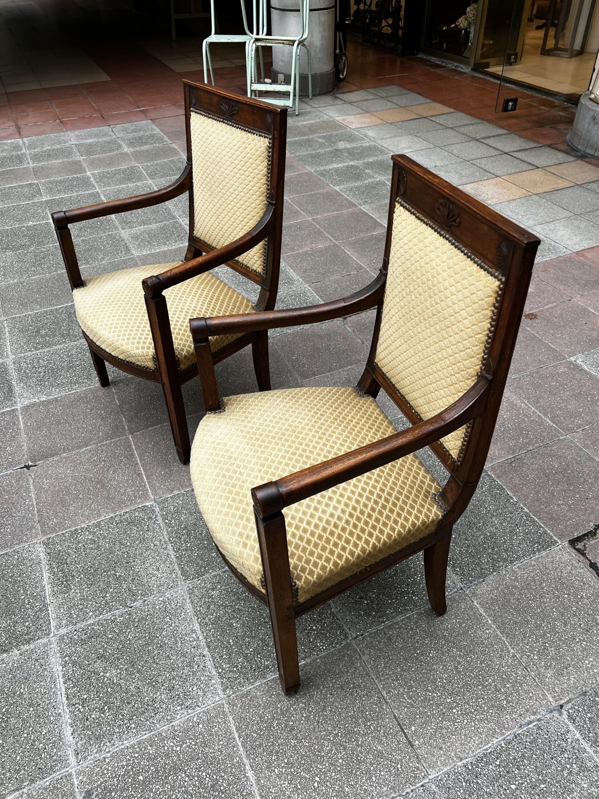 Fauteuils Directoire 18e Bois Massif Damassé Doré