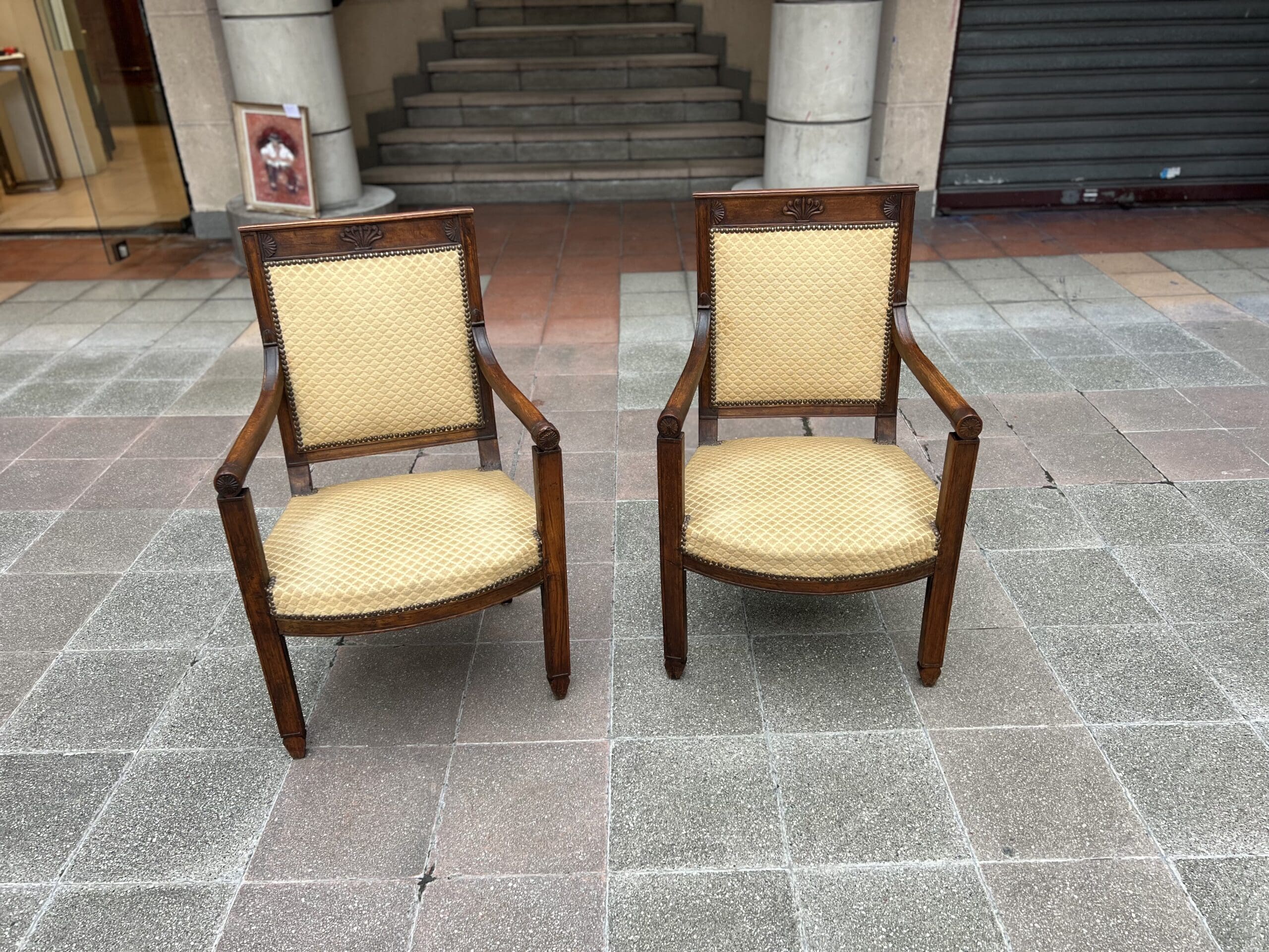 Fauteuils Directoire 18e Bois Massif Damassé Doré