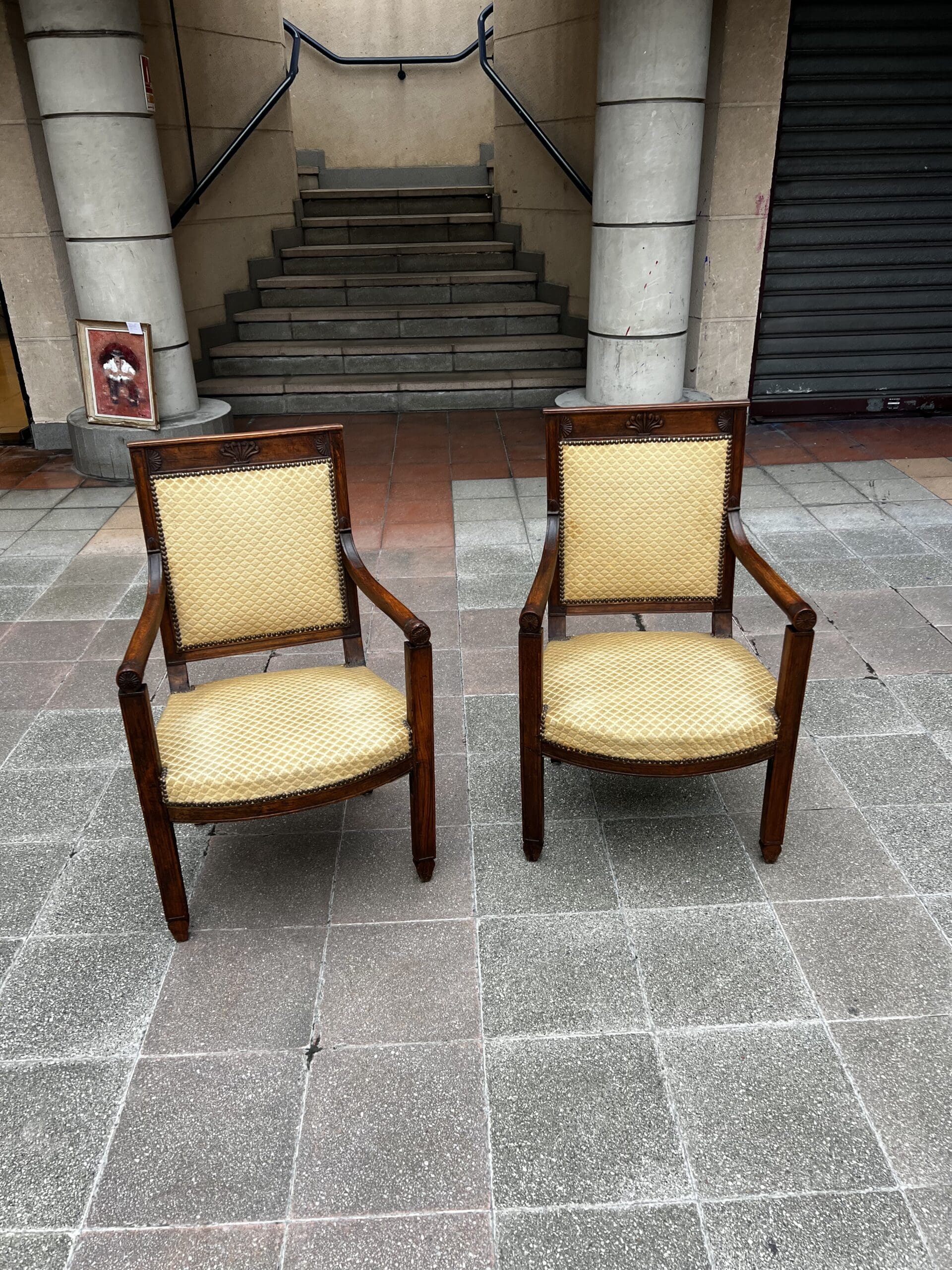 Fauteuils Directoire 18e Bois Massif Damassé Doré