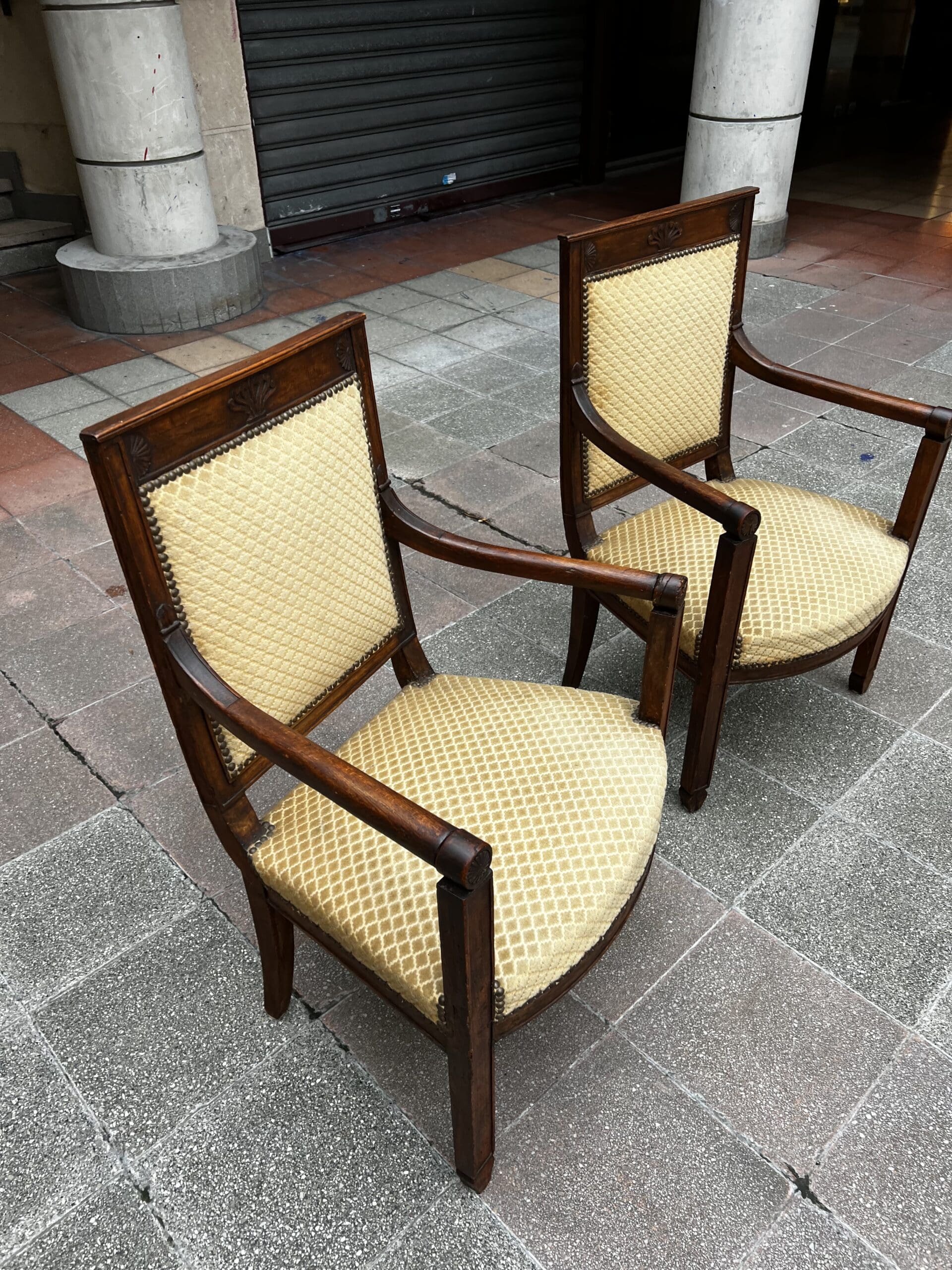 Fauteuils Directoire 18e Bois Massif Damassé Doré