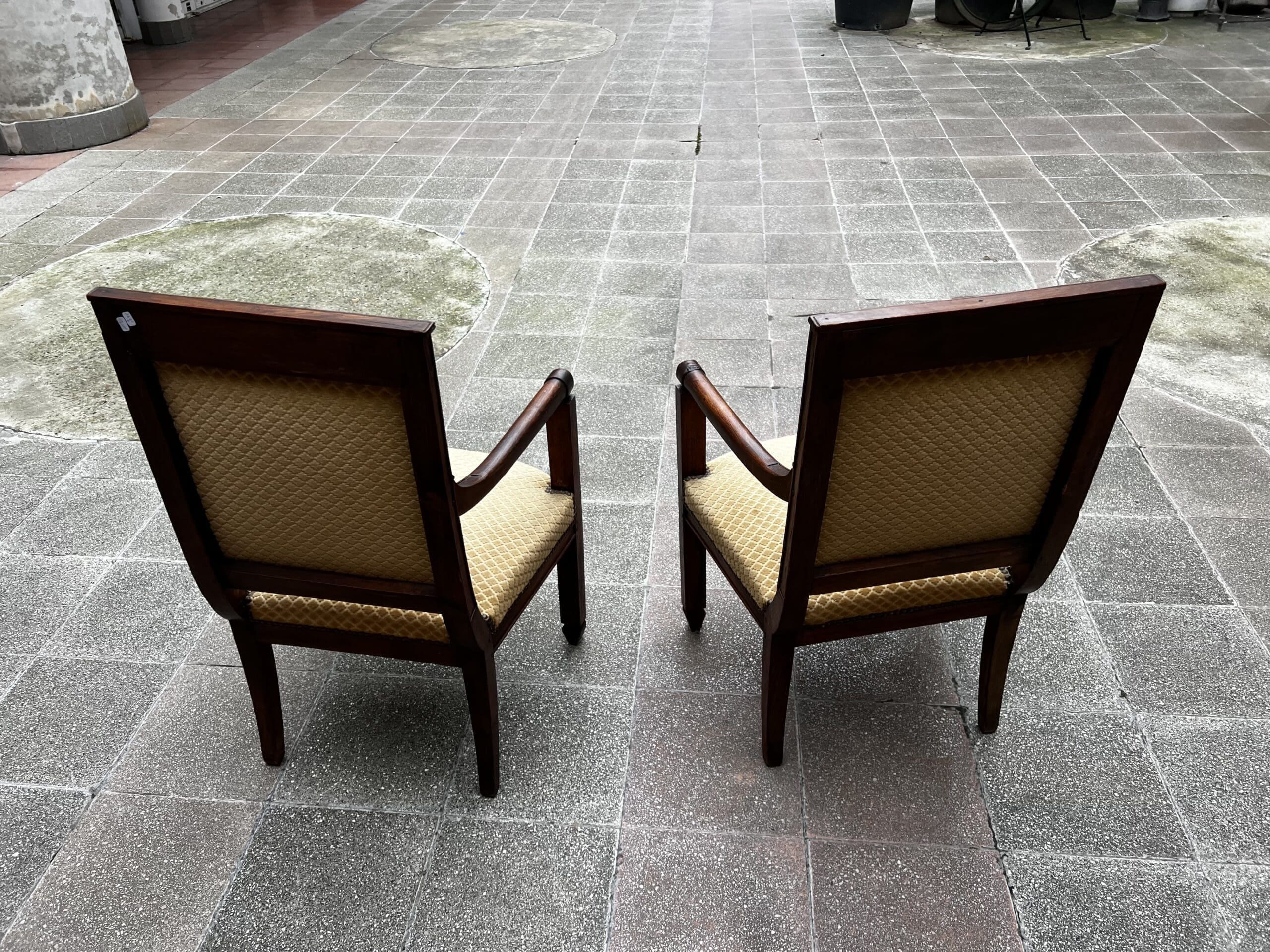 Fauteuils Directoire 18e Bois Massif Damassé Doré