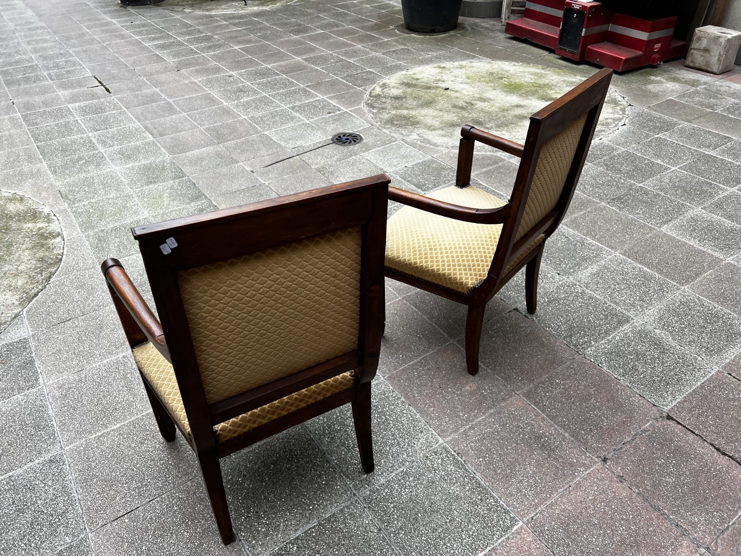 Fauteuils Directoire 18e Bois Massif Damassé Doré