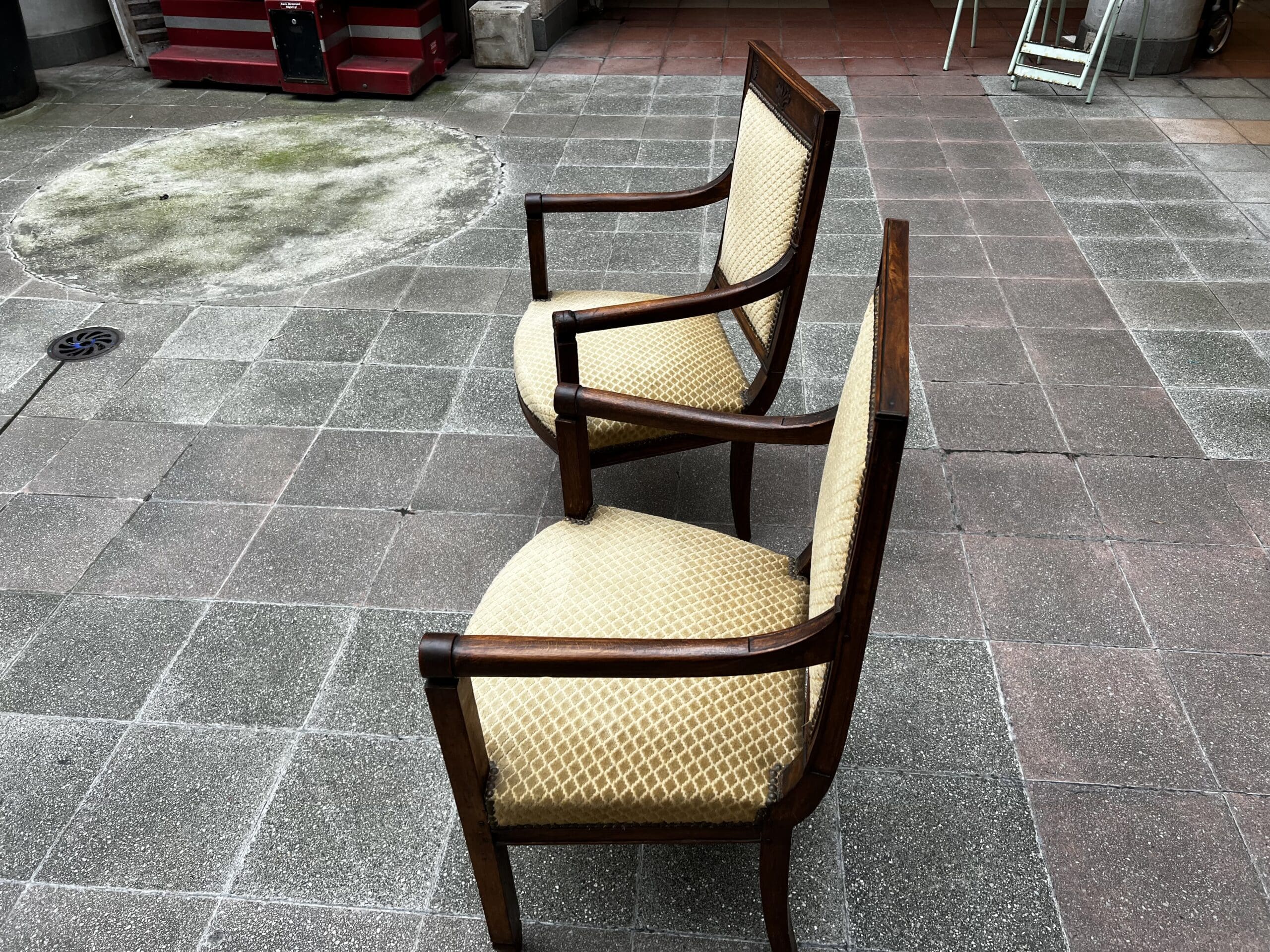 Fauteuils Directoire 18e Bois Massif Damassé Doré