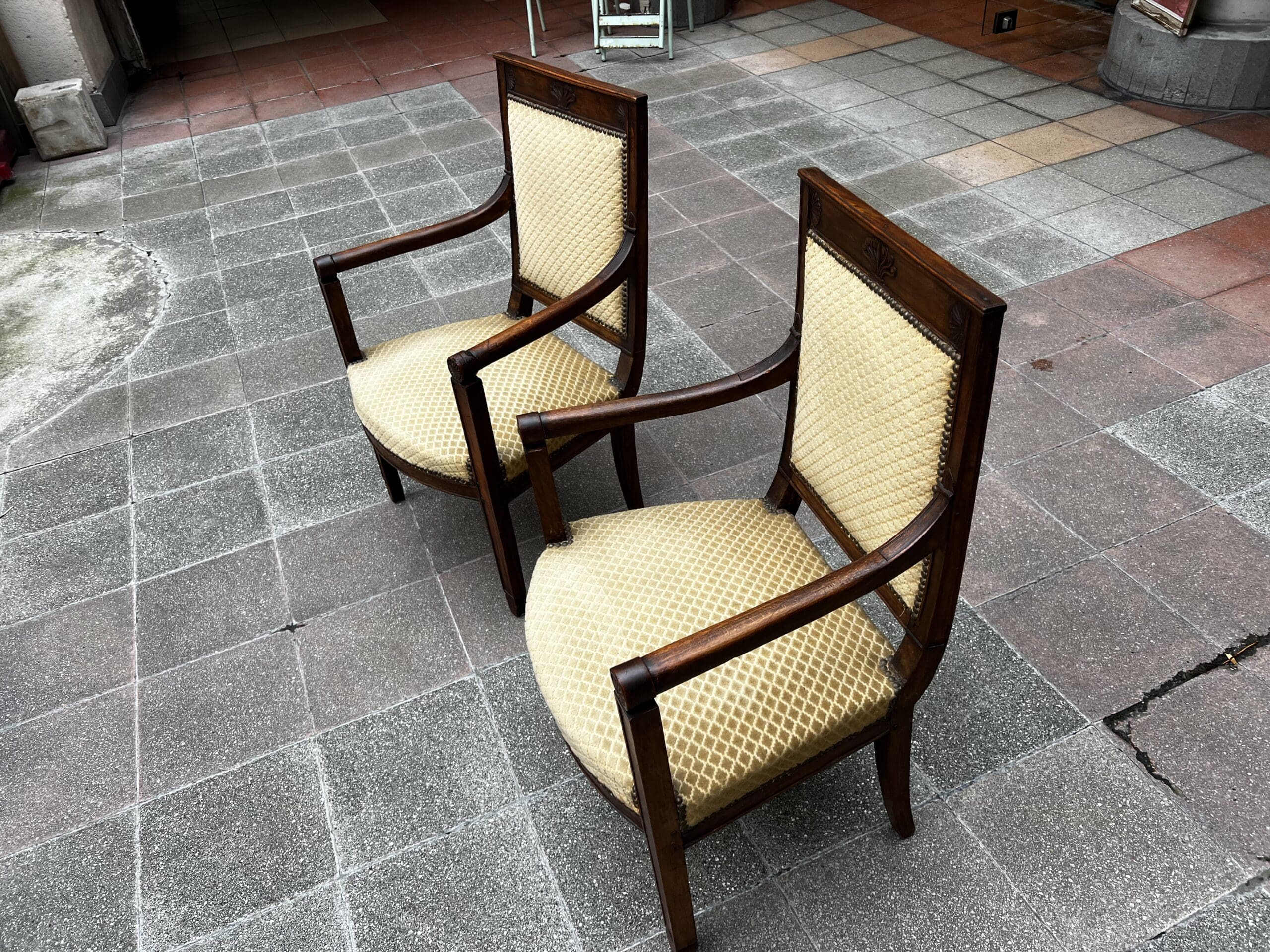 Fauteuils Directoire 18e Bois Massif Damassé Doré