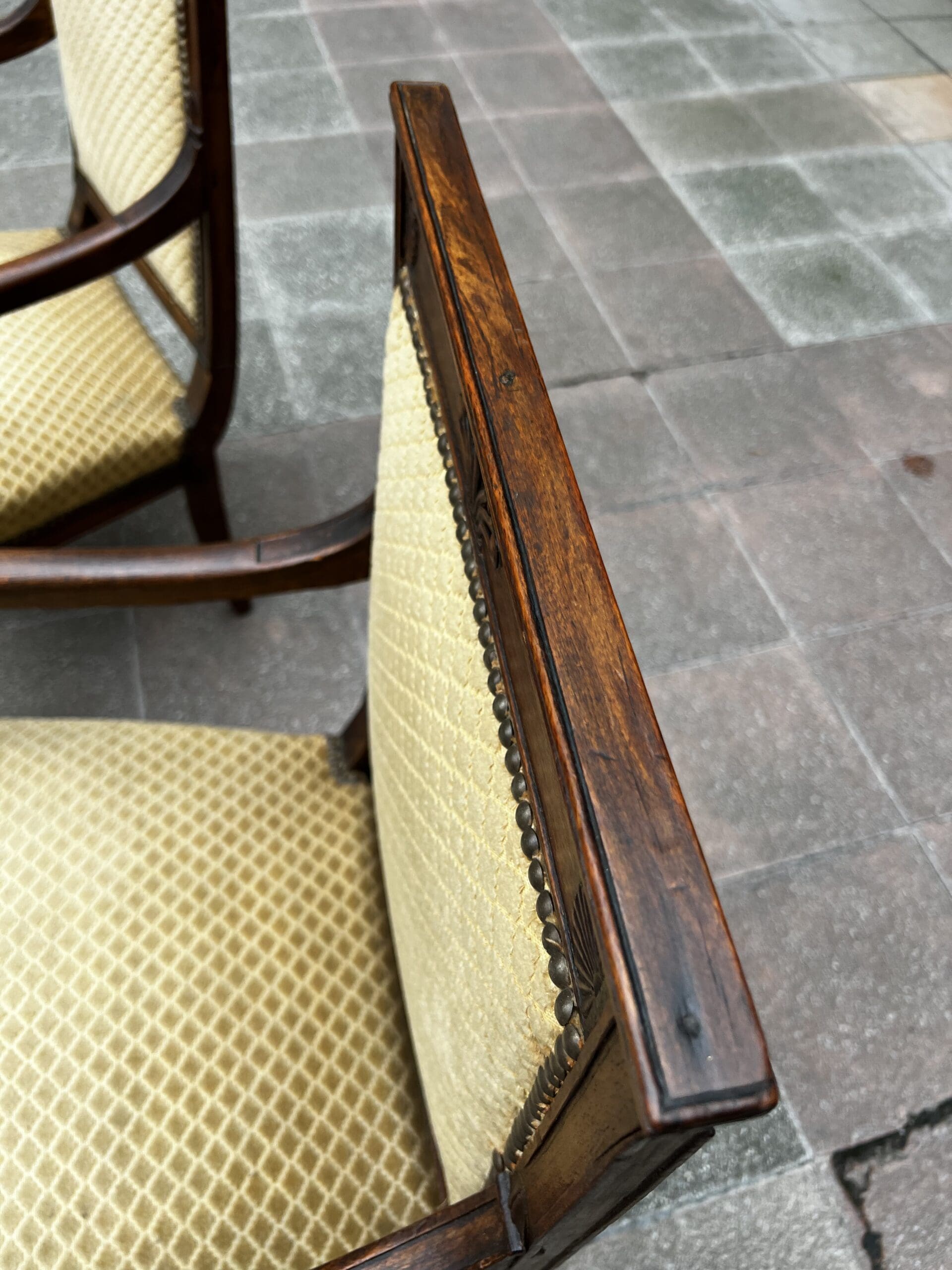 Fauteuils Directoire 18e Bois Massif Damassé Doré