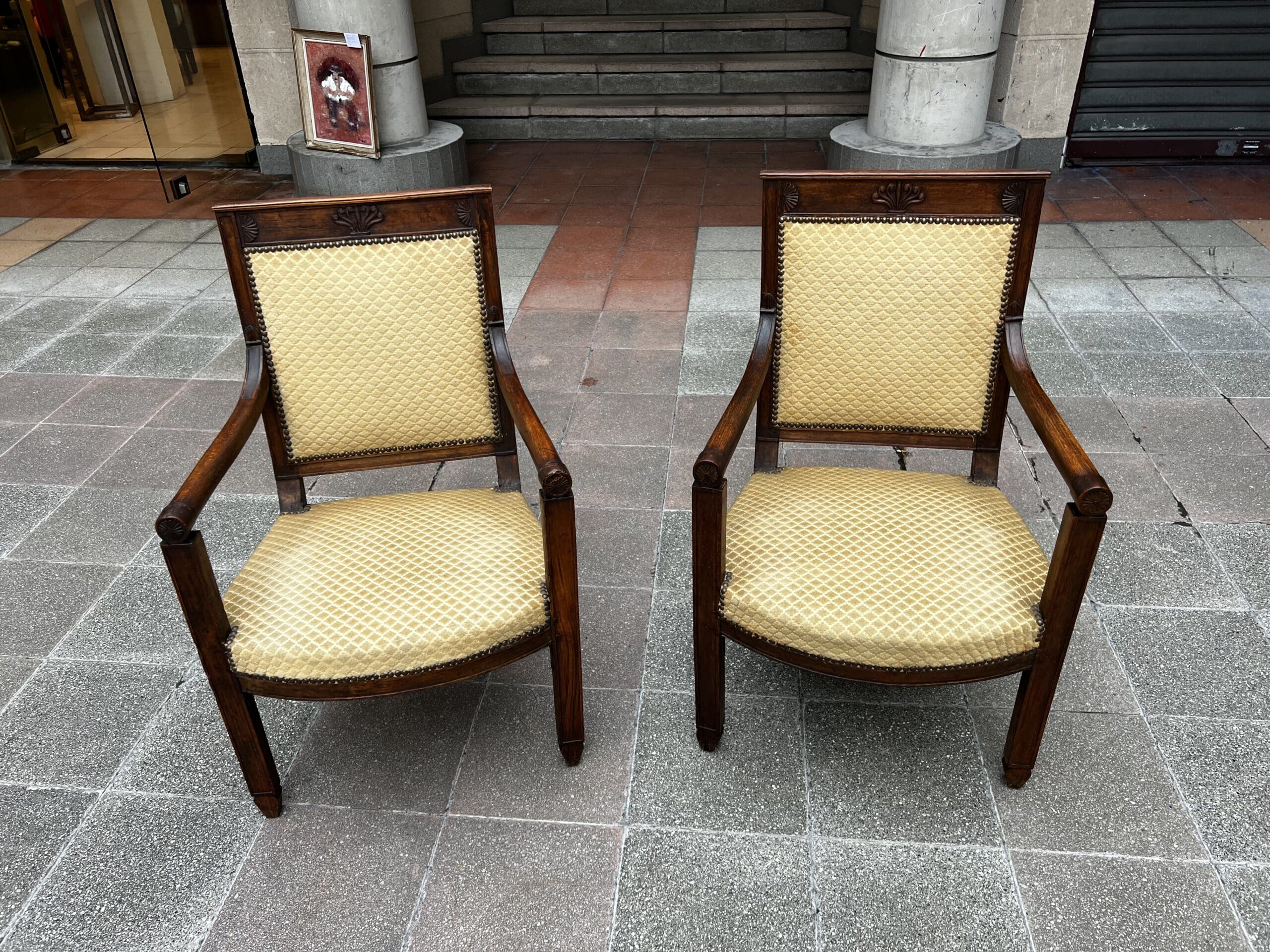 Fauteuils Directoire 18e Bois Massif Damassé Doré