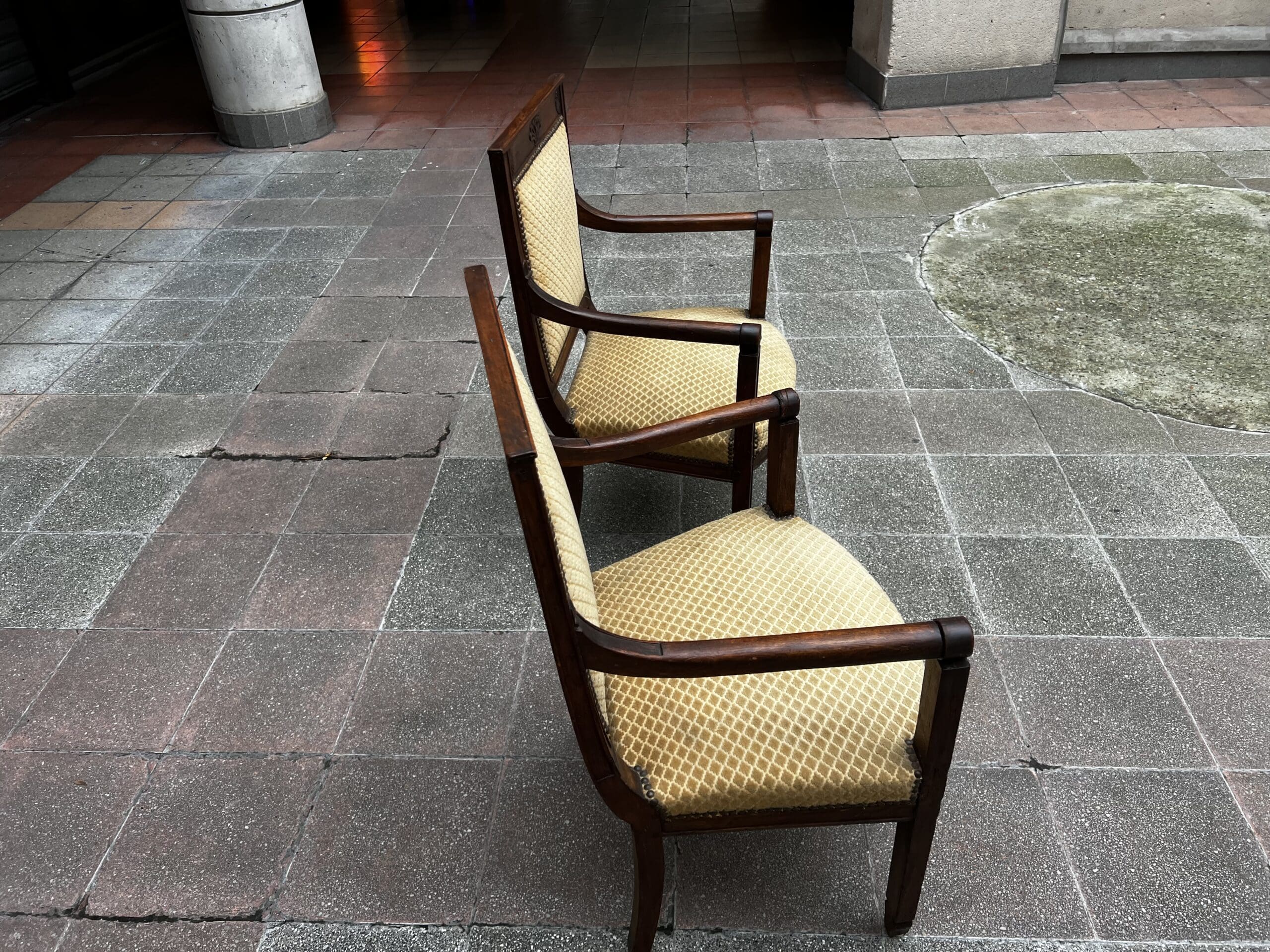 Fauteuils Directoire 18e Bois Massif Damassé Doré