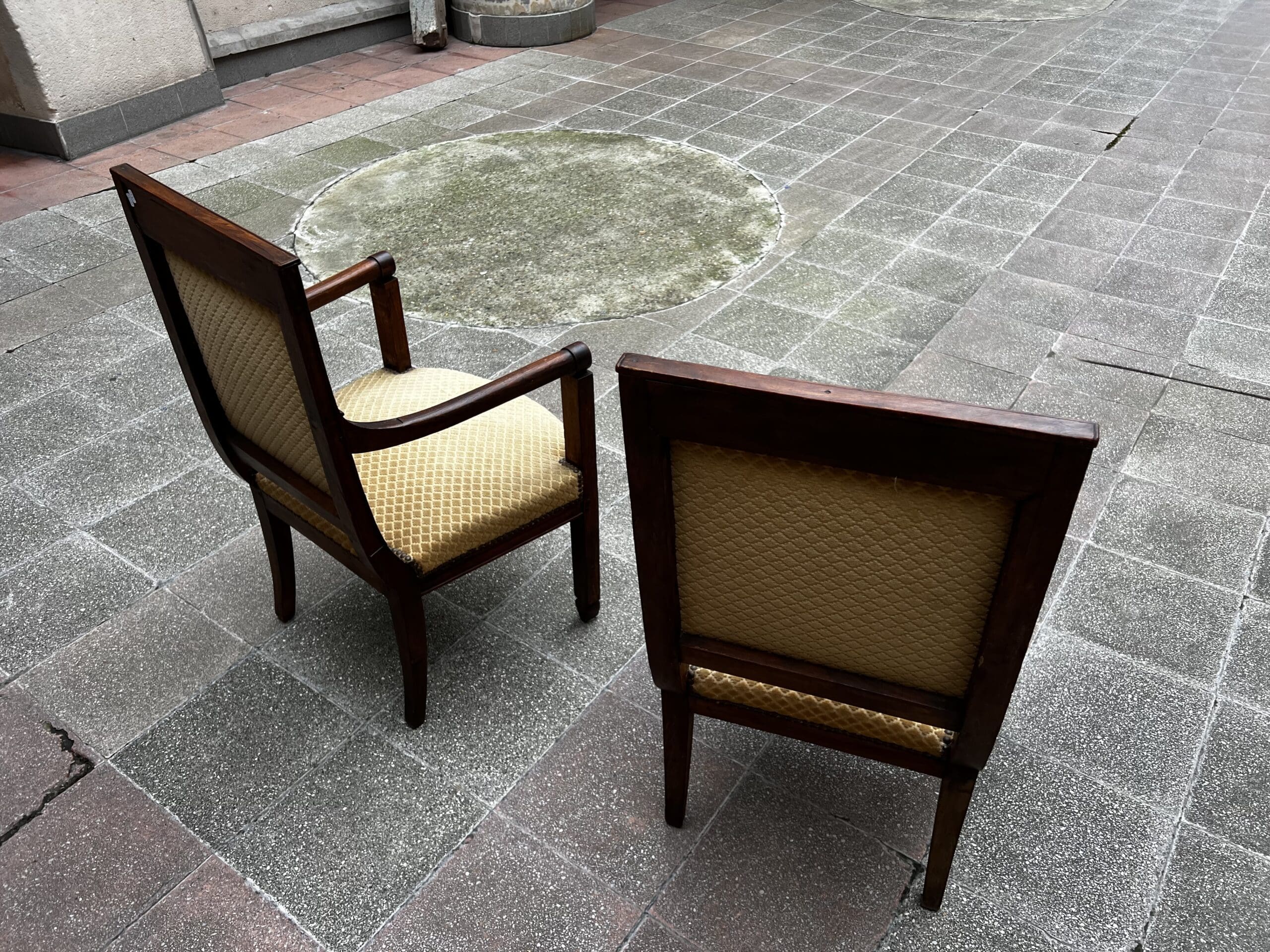 Fauteuils Directoire 18e Bois Massif Damassé Doré