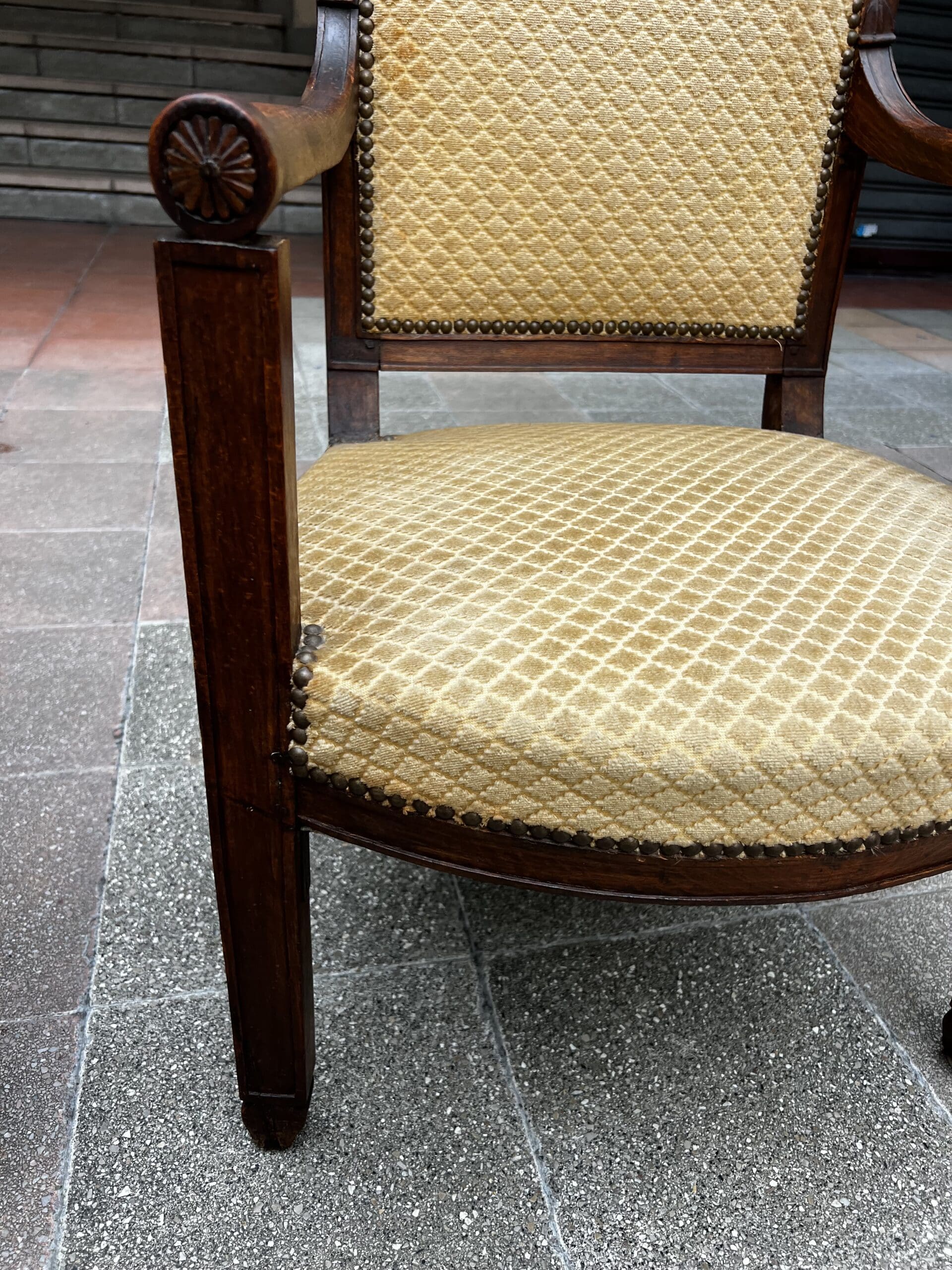 Fauteuils Directoire 18e Bois Massif Damassé Doré