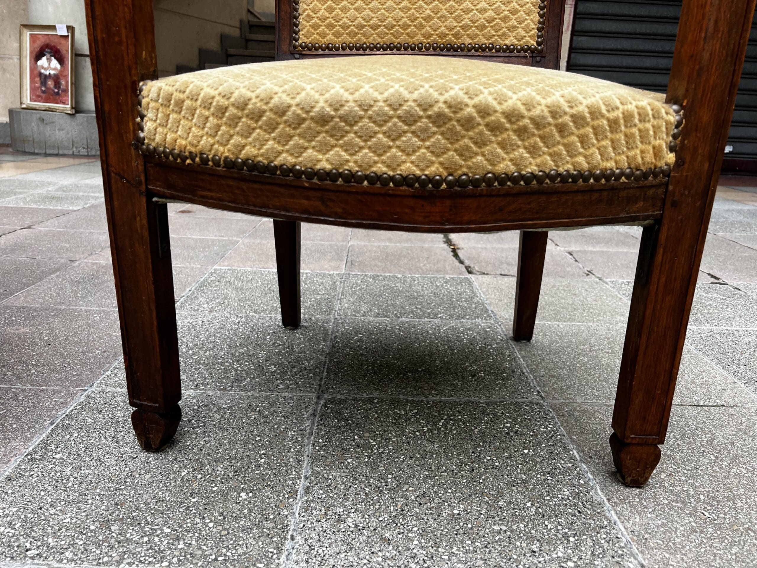 Fauteuils Directoire 18e Bois Massif Damassé Doré