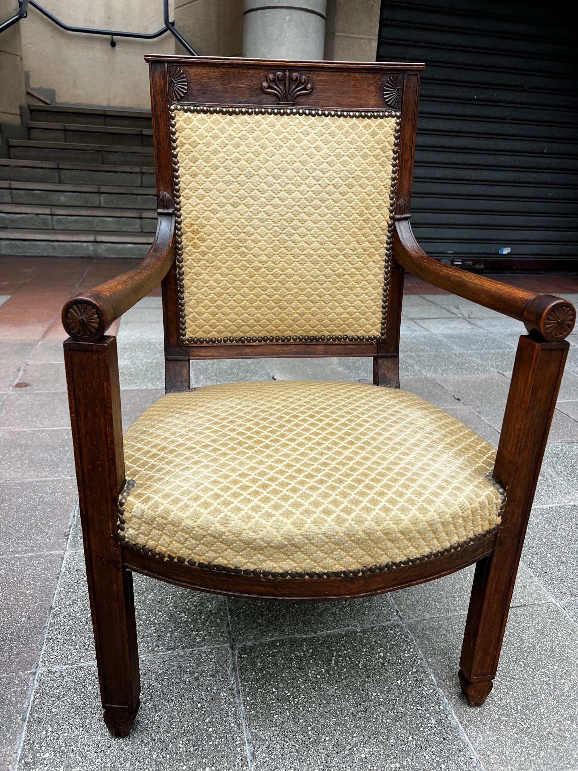 Fauteuils Directoire 18e Bois Massif Damassé Doré