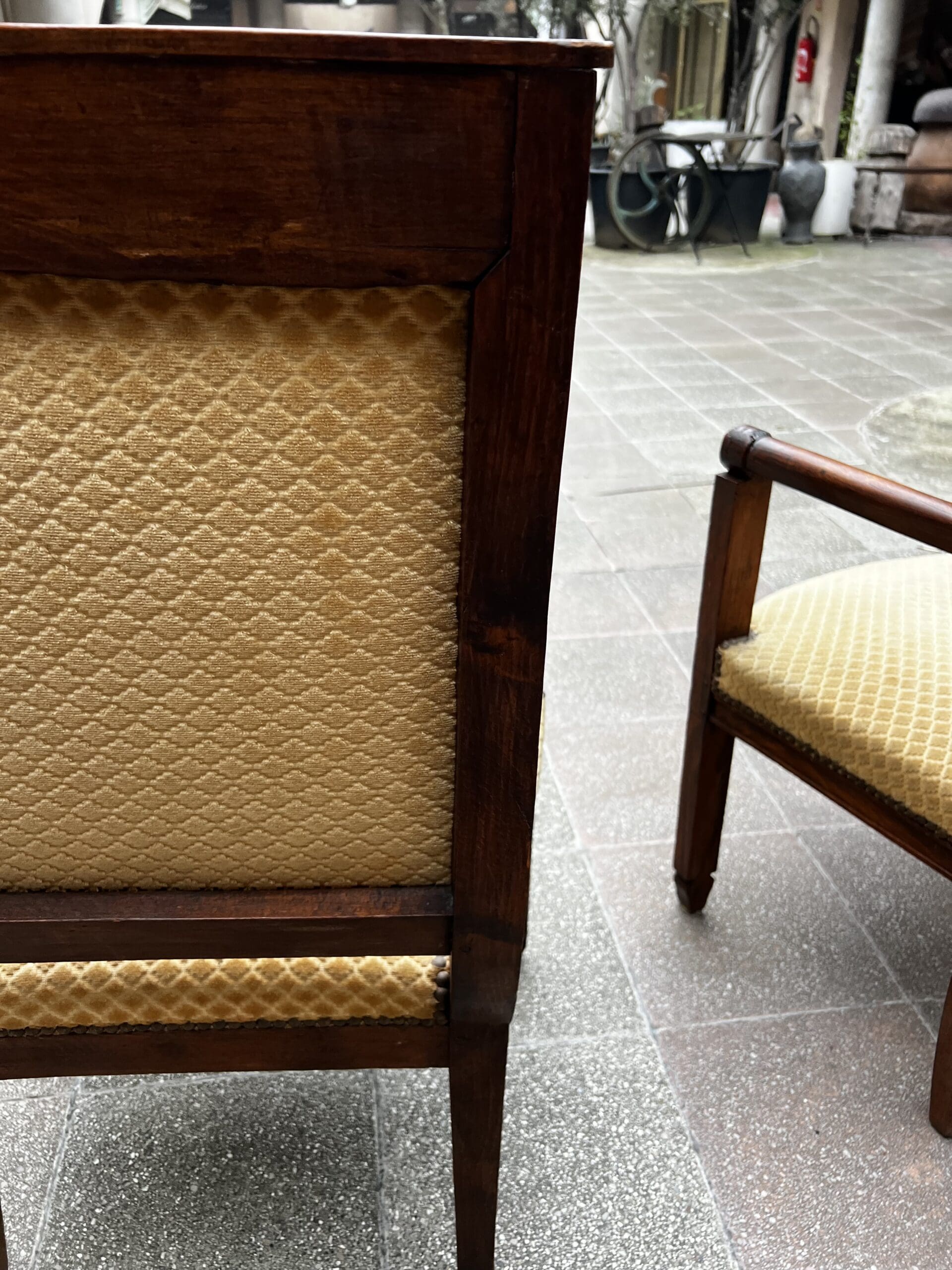 Fauteuils Directoire 18e Bois Massif Damassé Doré