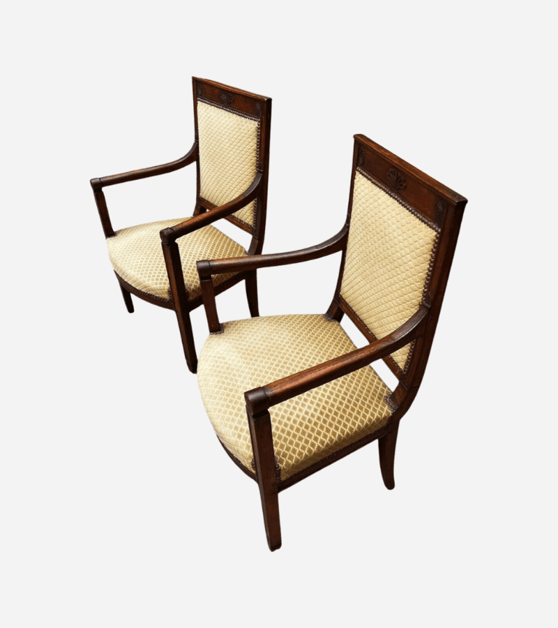 Fauteuils Directoire 18e Bois Massif Damassé Doré