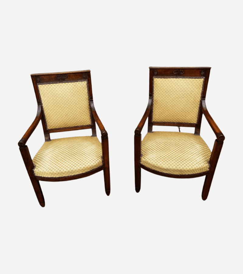 Fauteuils Directoire 18e Bois Massif Damassé Doré