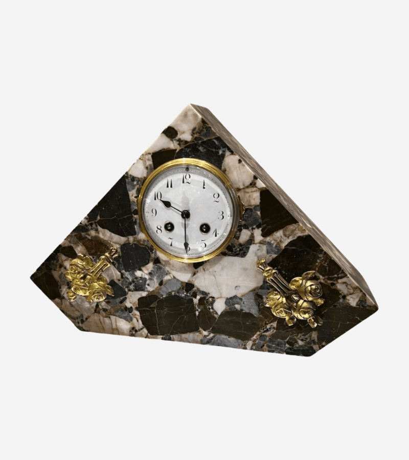 Pendule Art Déco en marbre et bronze doré – Élégance géométrique des années 1925