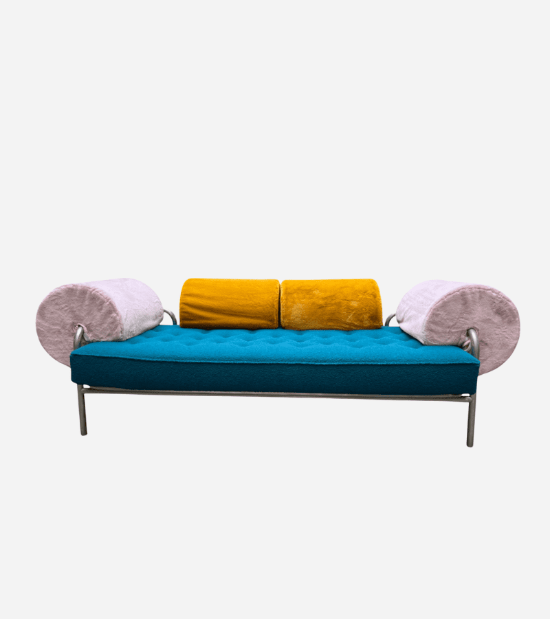 Canapé GAE AULENTI « One Off » – Design italien 1970, métal chromé et velours