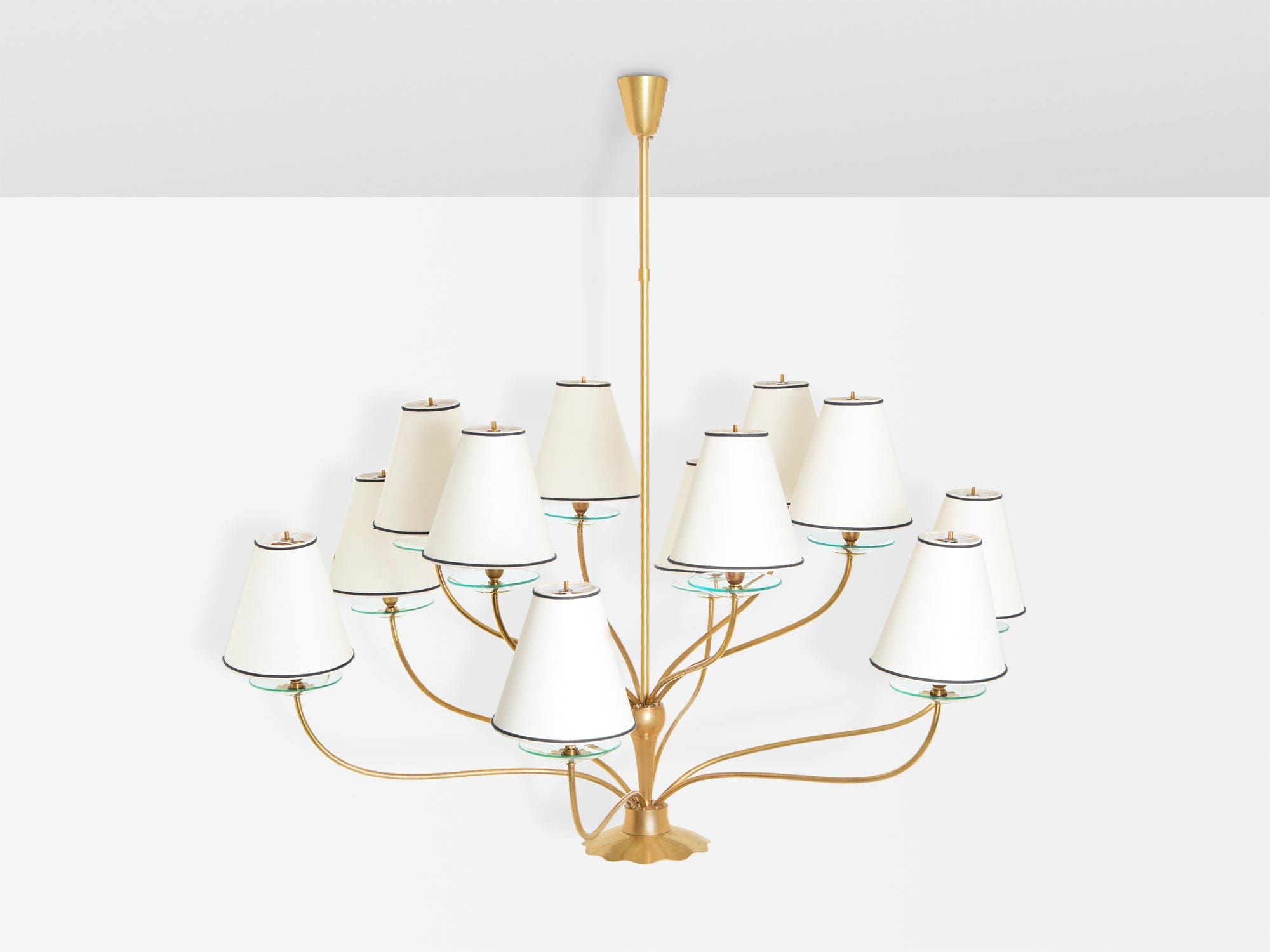 Lustre en laiton et cristal par Angelo Lelii pour Arredoluce, années 1940