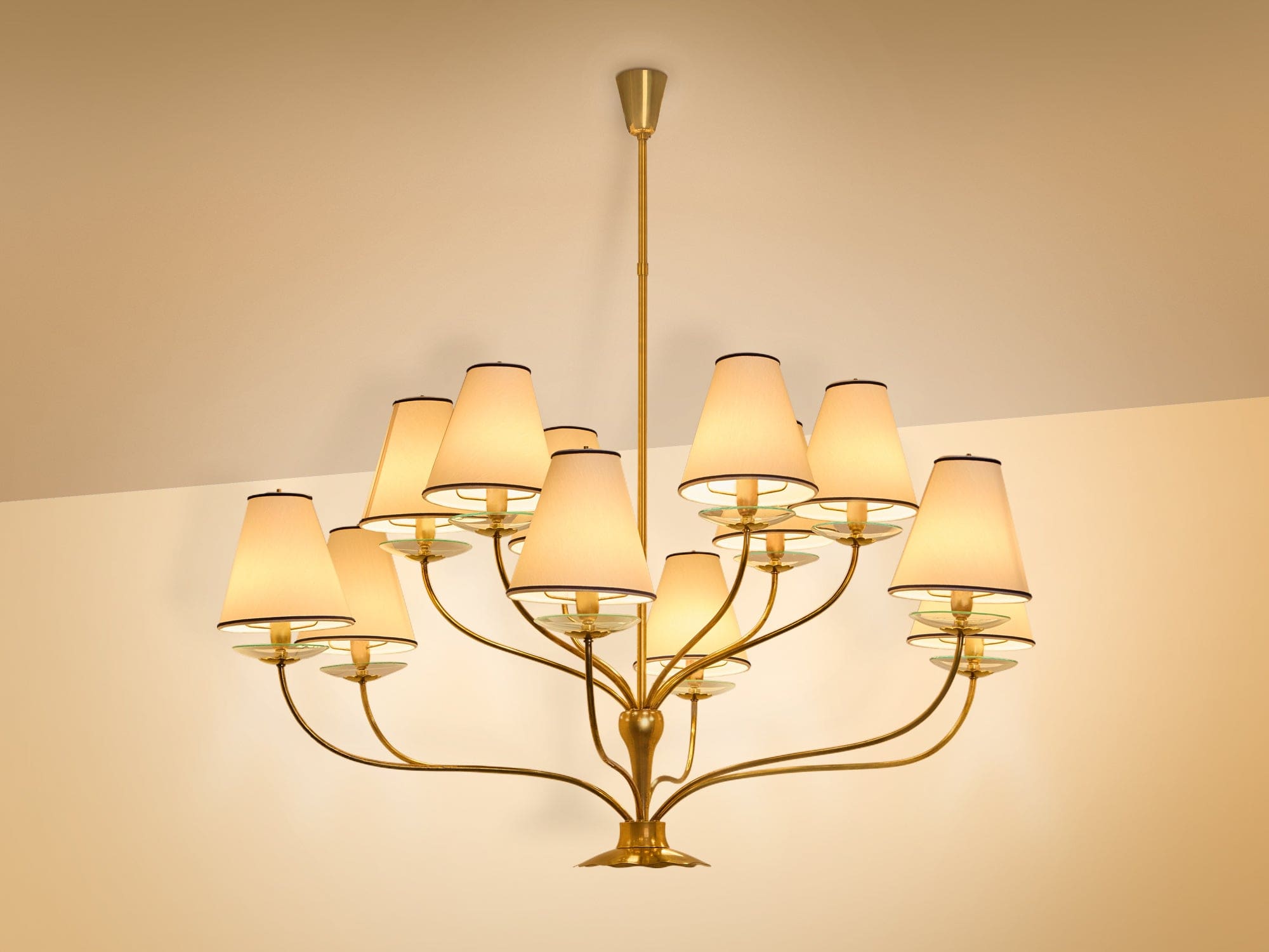 Lustre en laiton et cristal par Angelo Lelii pour Arredoluce, années 1940